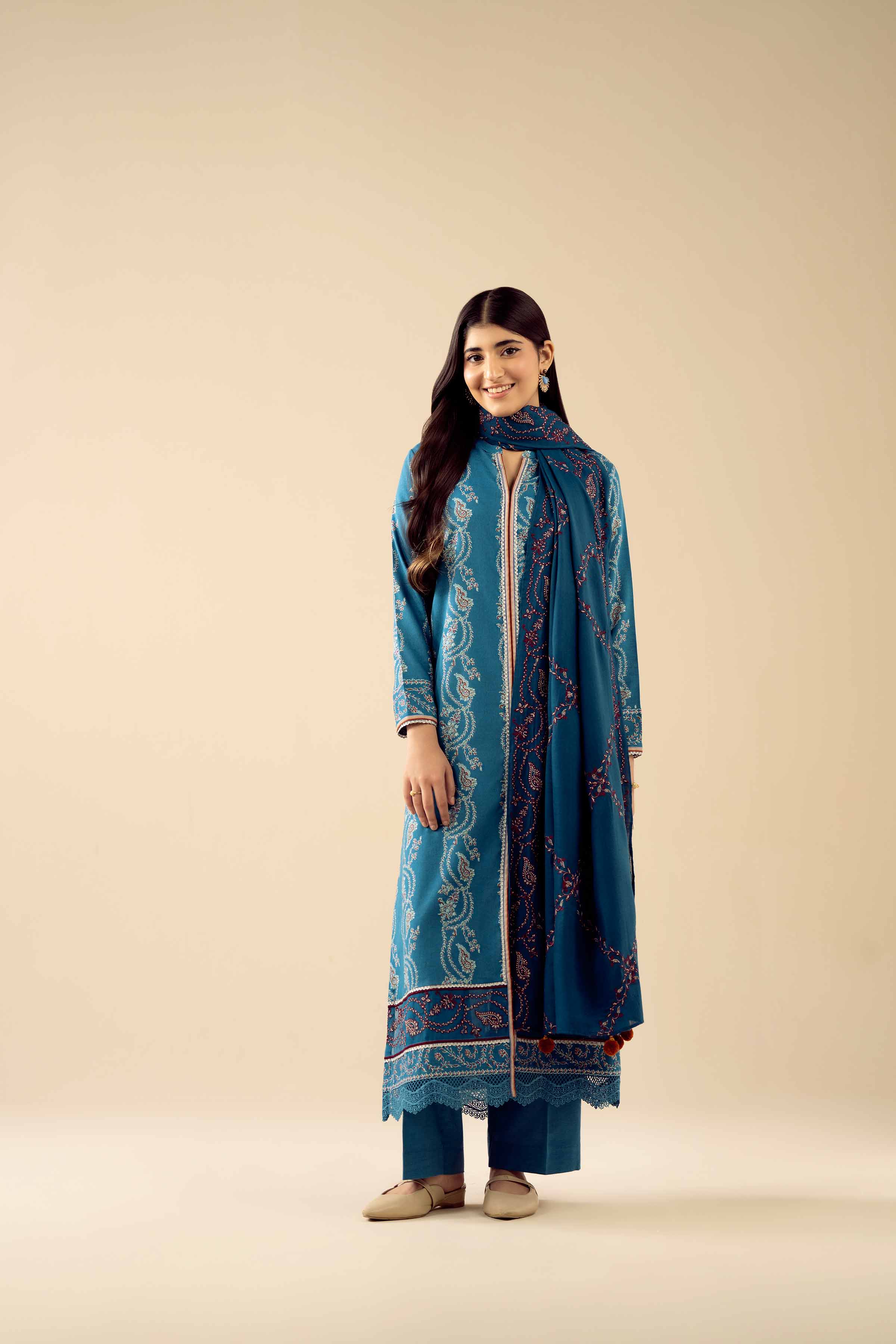 3 Piece - Printed Embroidered Suit - PW25-431 - Image 5
