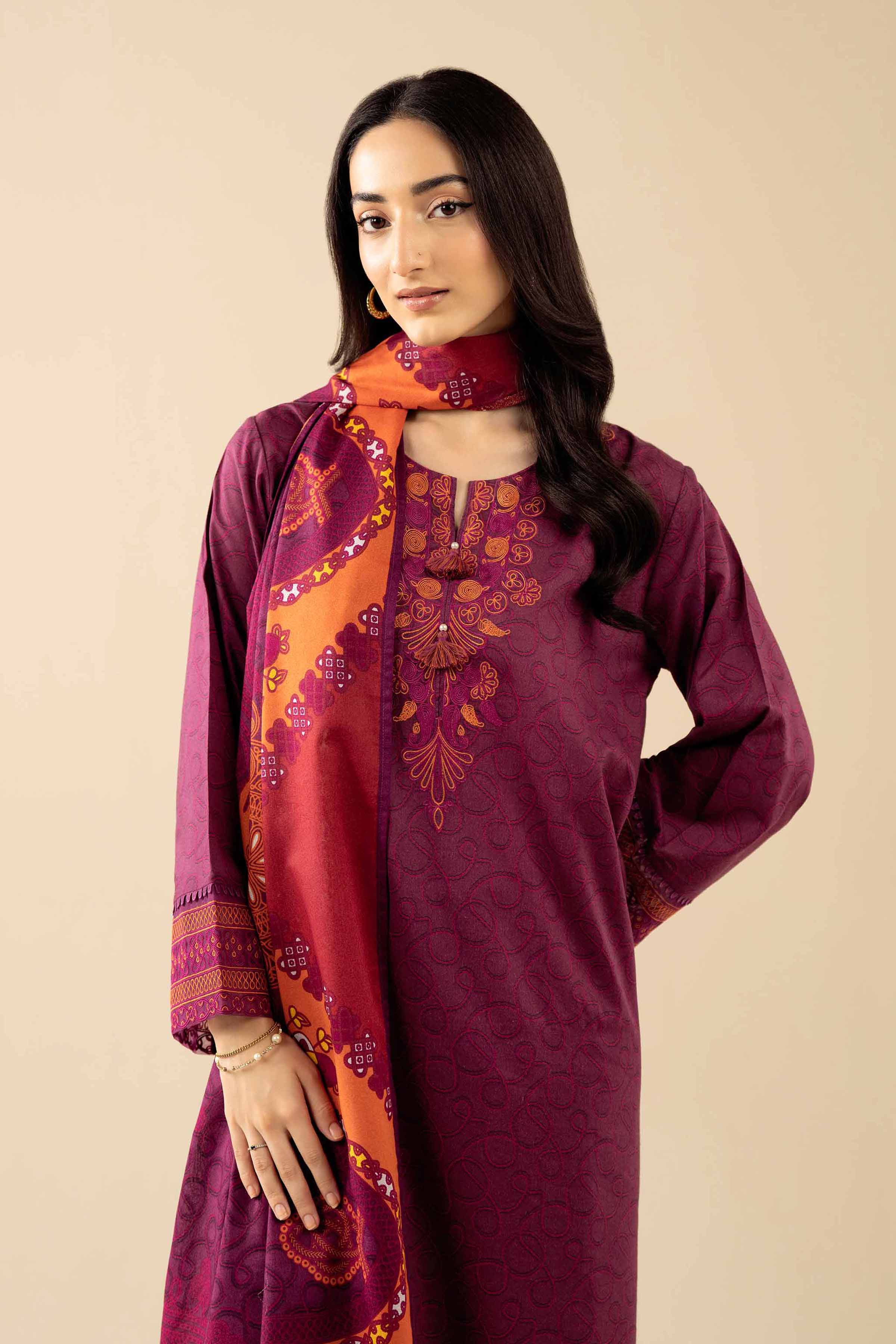 3 Piece - Printed Embroidered Suit - PW25-464 - Image 2
