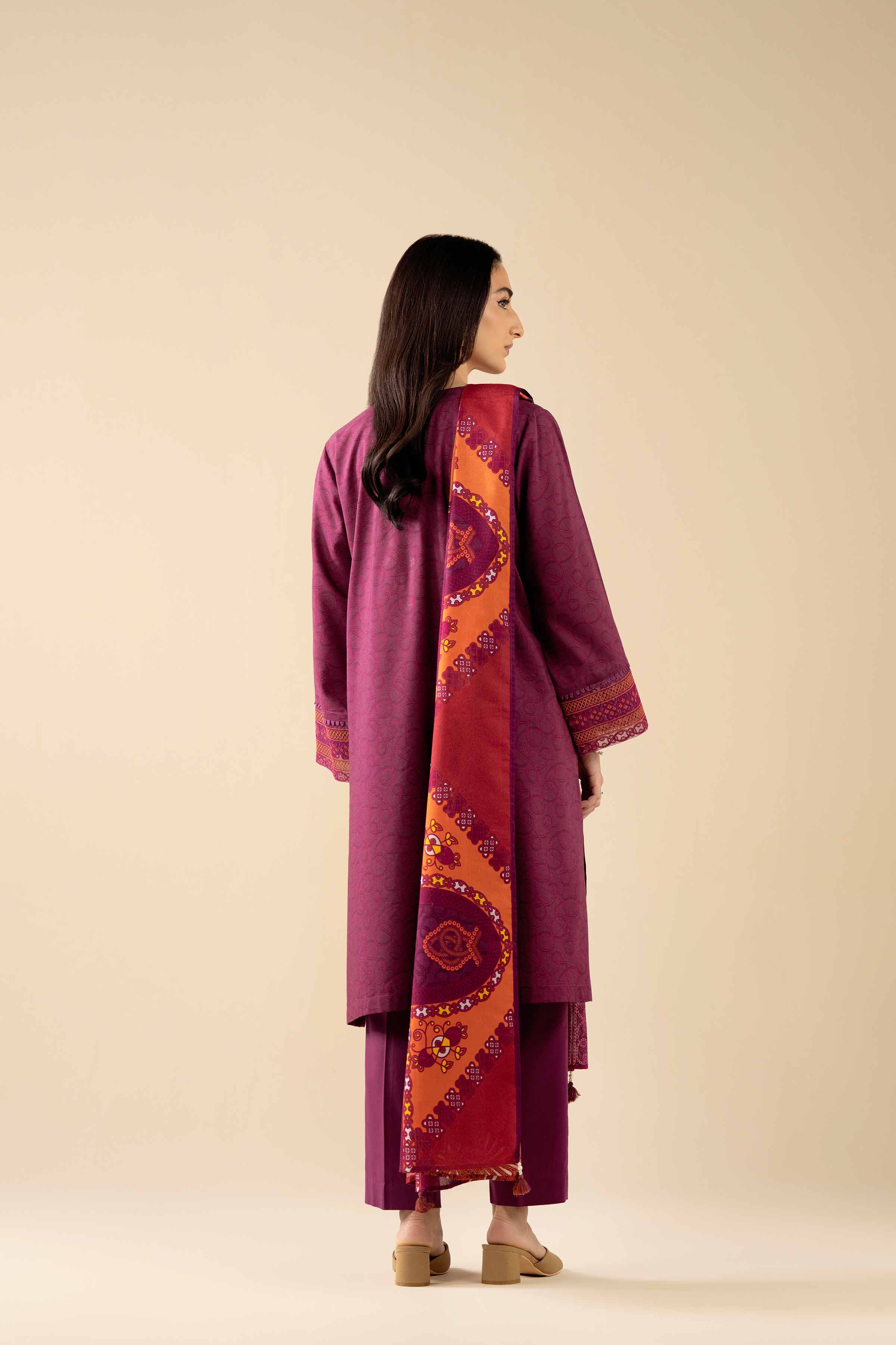 3 Piece - Printed Embroidered Suit - PW25-464 - Image 3