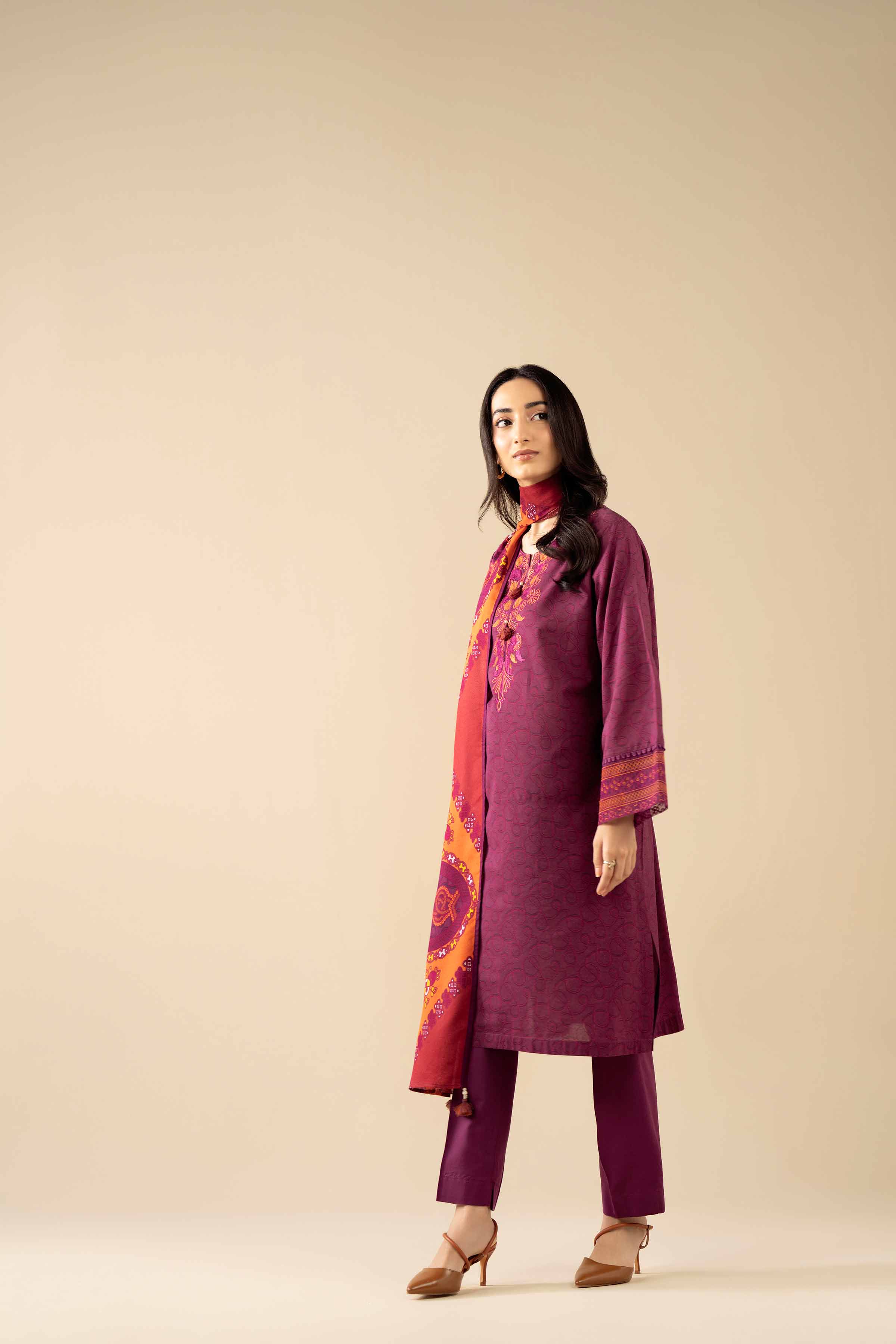 3 Piece - Printed Embroidered Suit - PW25-464 - Image 4