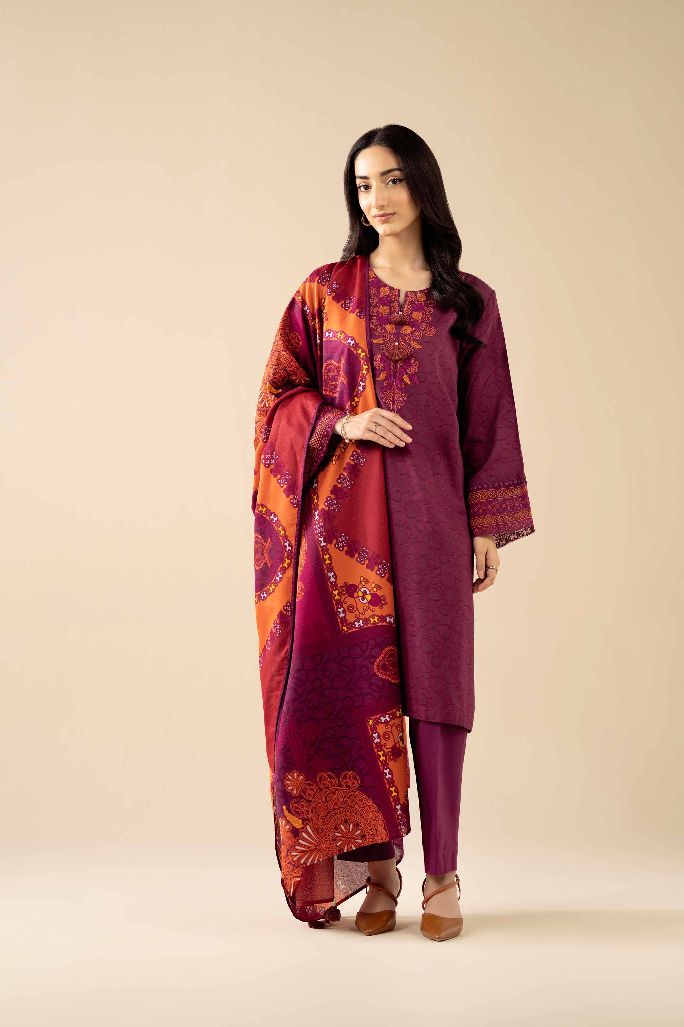 3 Piece - Printed Embroidered Suit - PW25-464 - Image 6