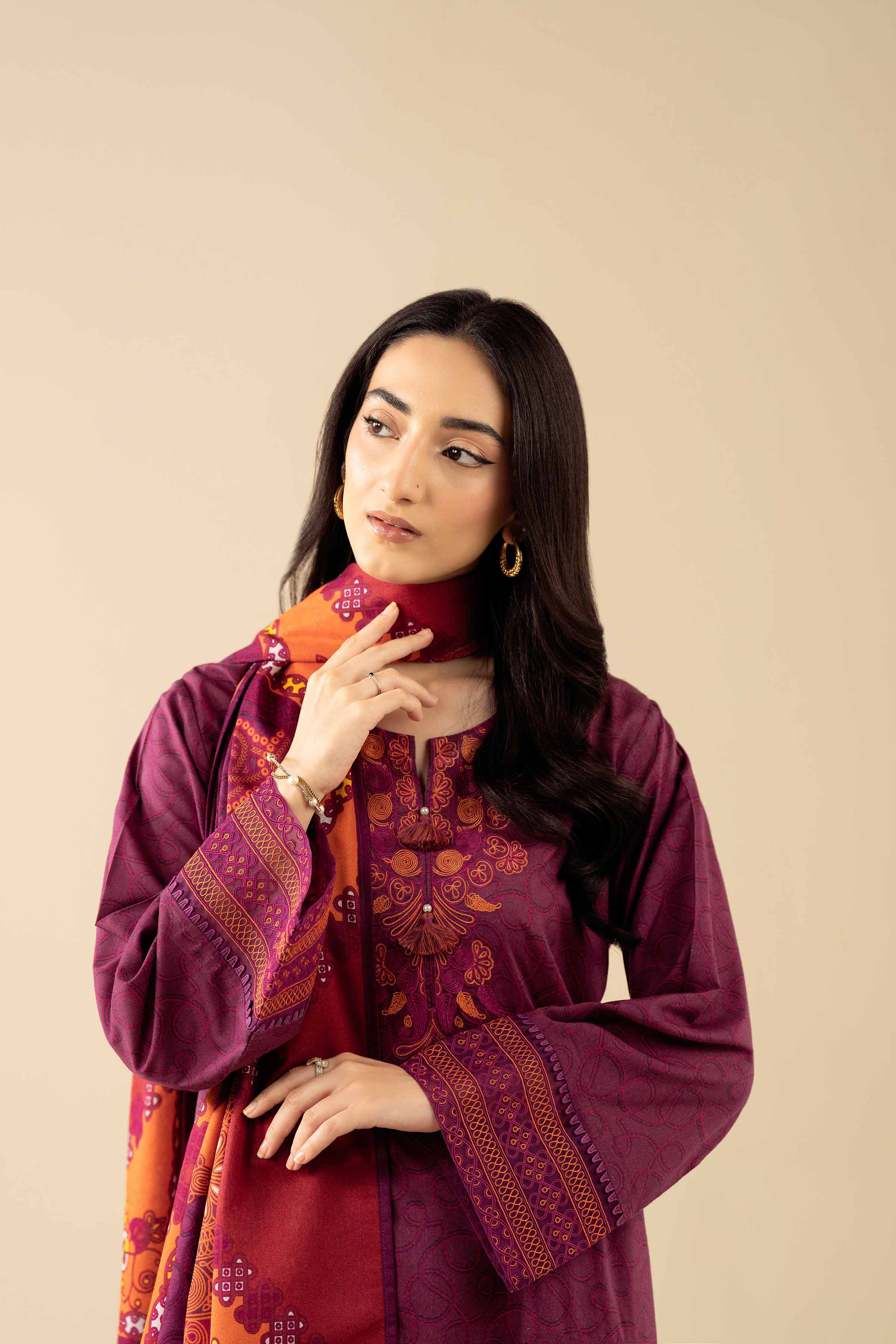3 Piece - Printed Embroidered Suit - PW25-464 - Image 7