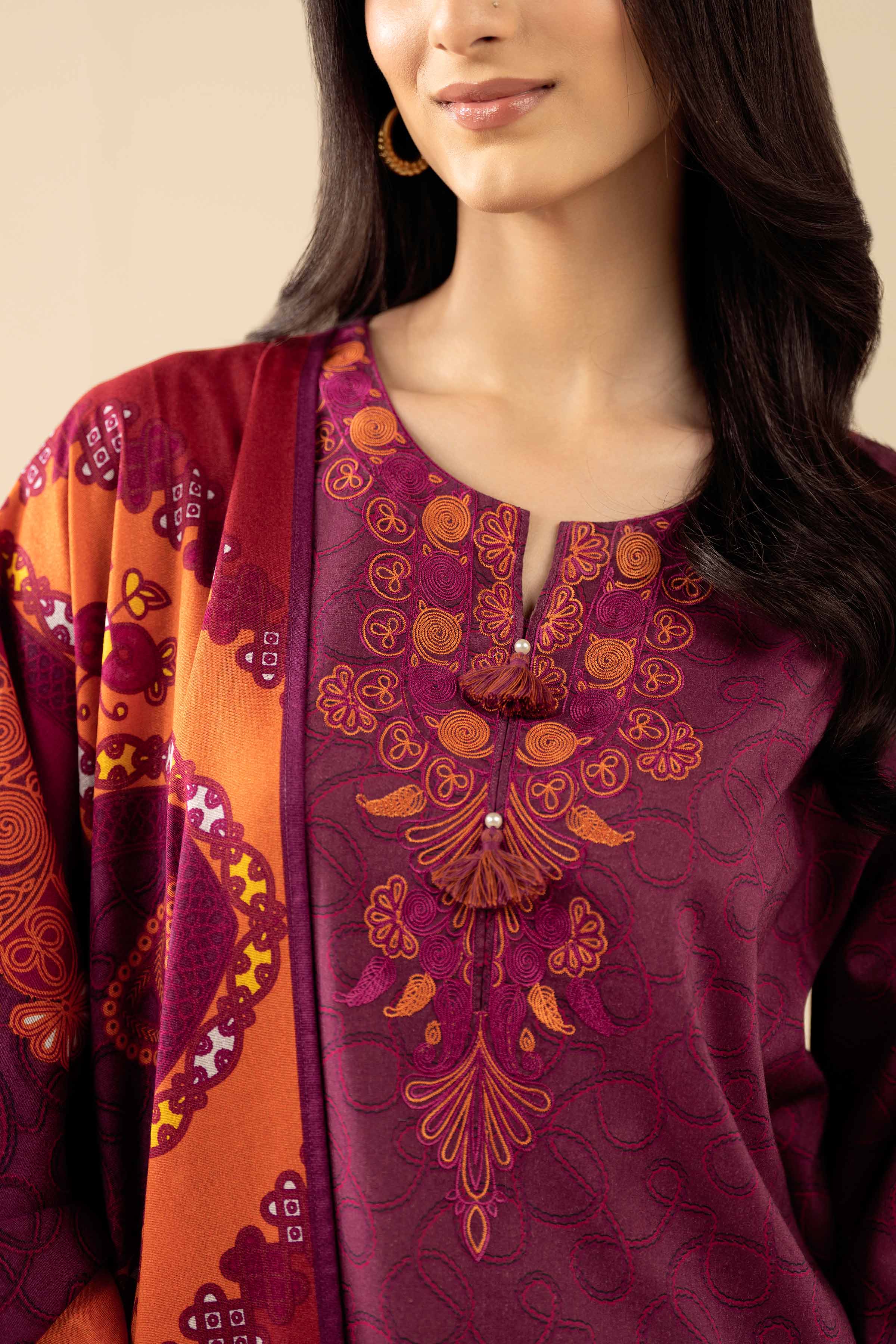 3 Piece - Printed Embroidered Suit - PW25-464 - Image 8