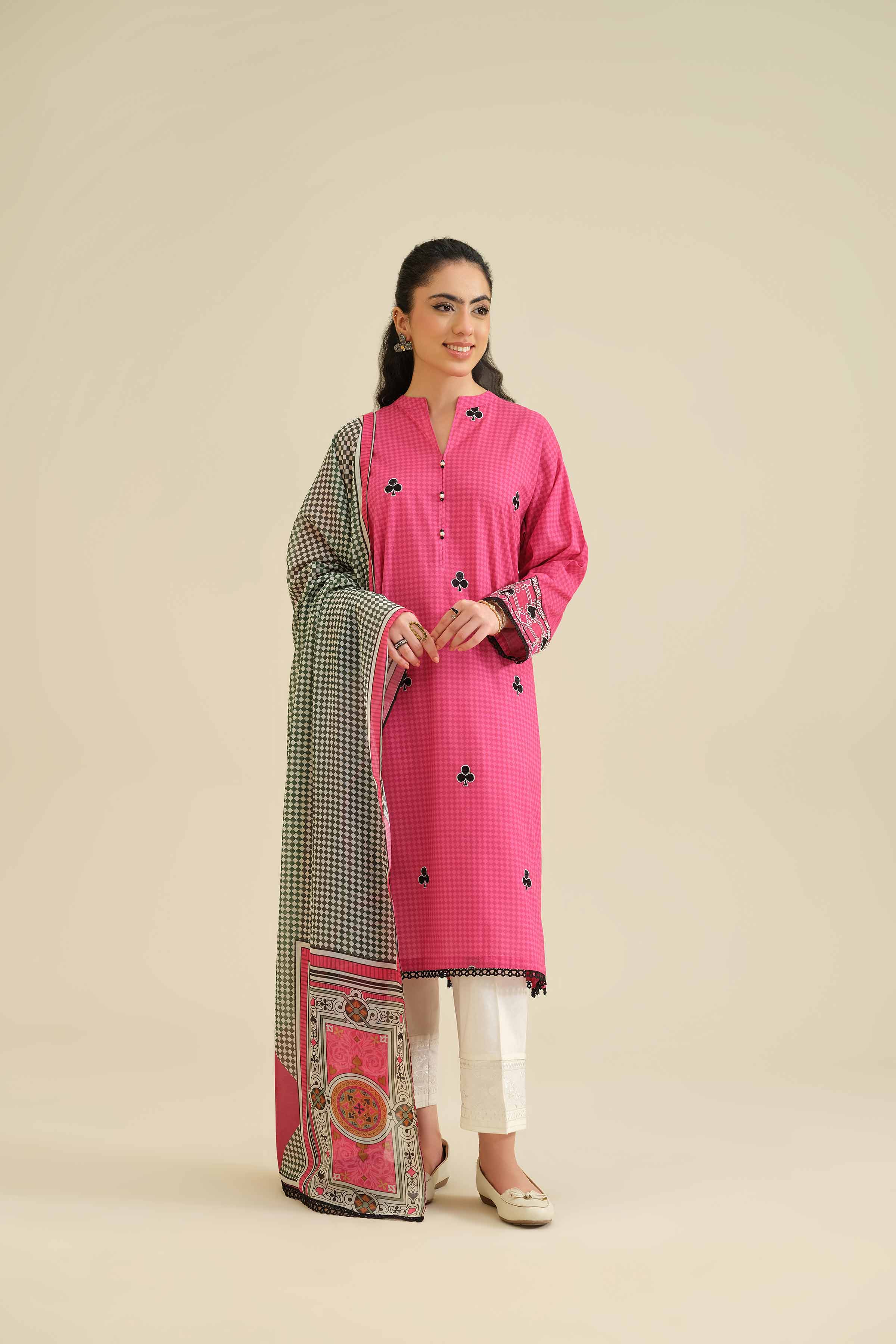 2 Piece - Printed Embroidered Suit - PW25-56 - Image 6