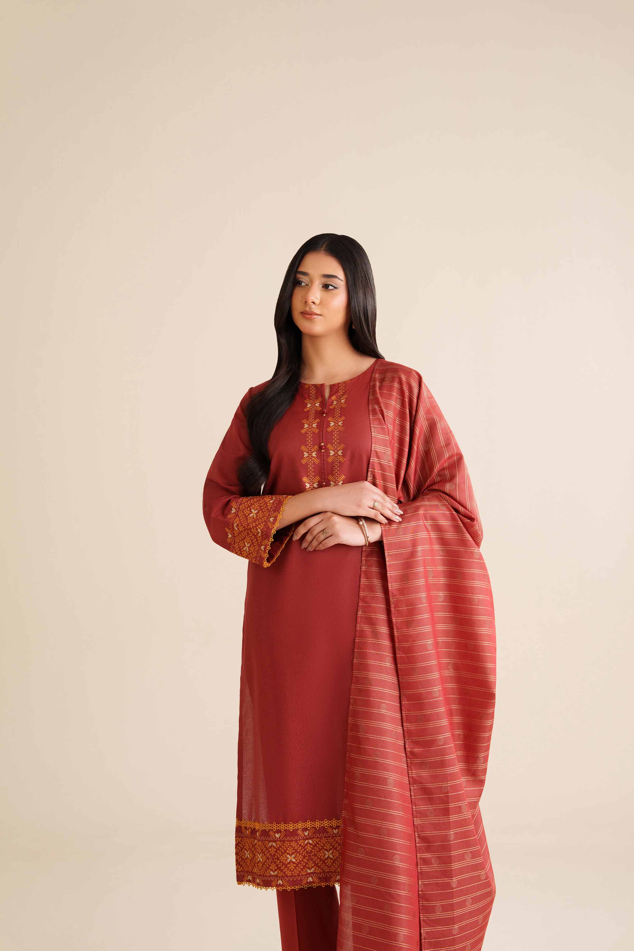 3 Piece - Embroidered Suit - PW25-64 - Image 4