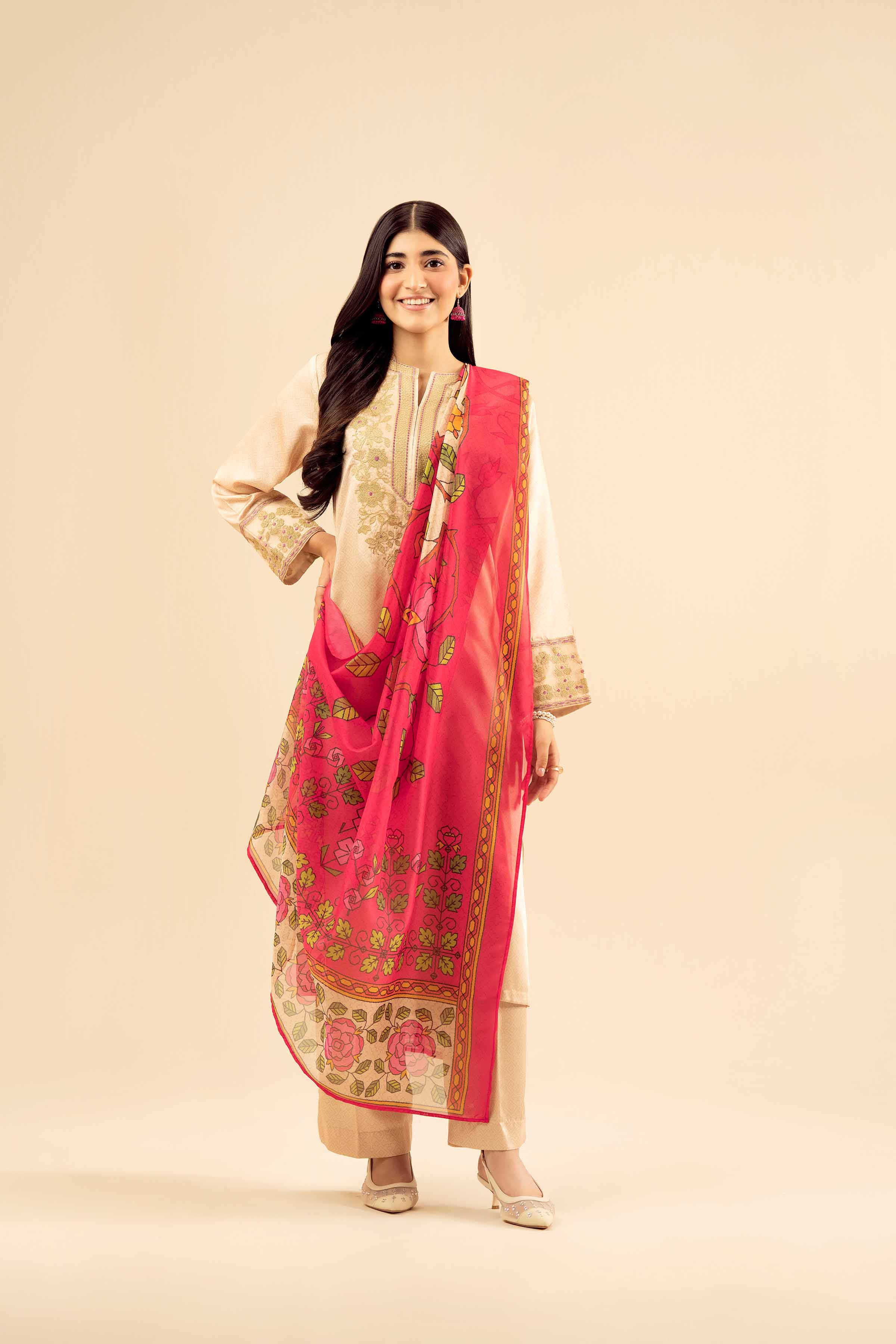 3 Piece - Printed Embroidered Suit - PW25-68 - Image 4