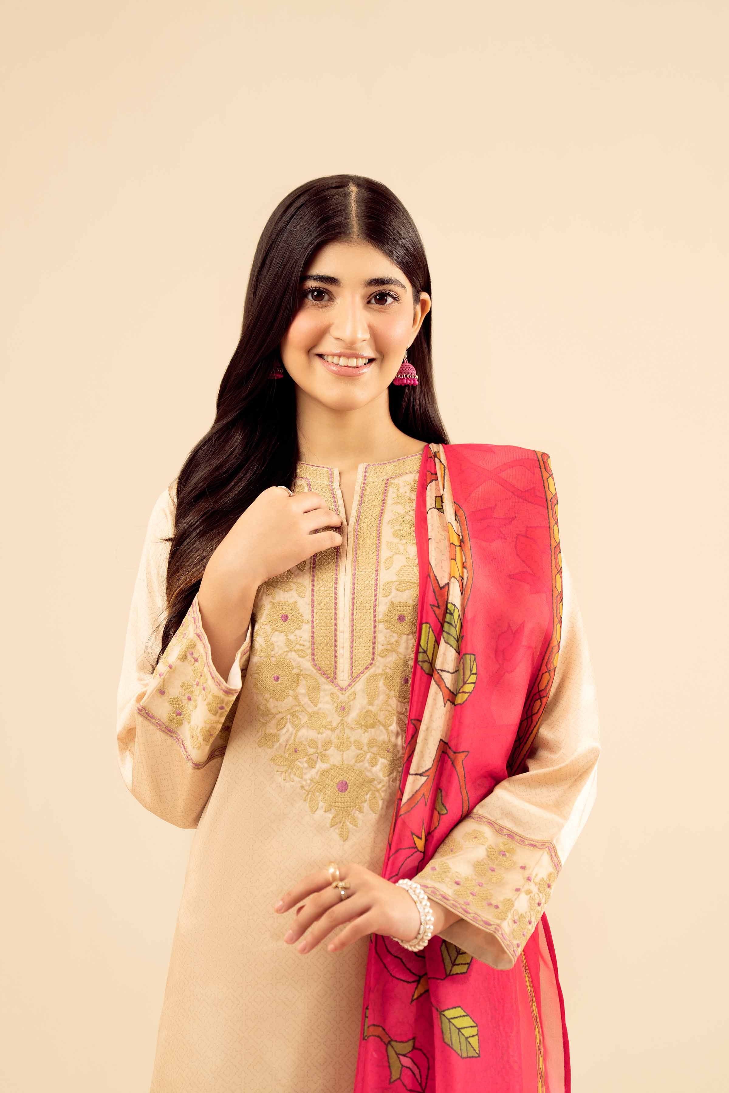 3 Piece - Printed Embroidered Suit - PW25-68 - Image 5