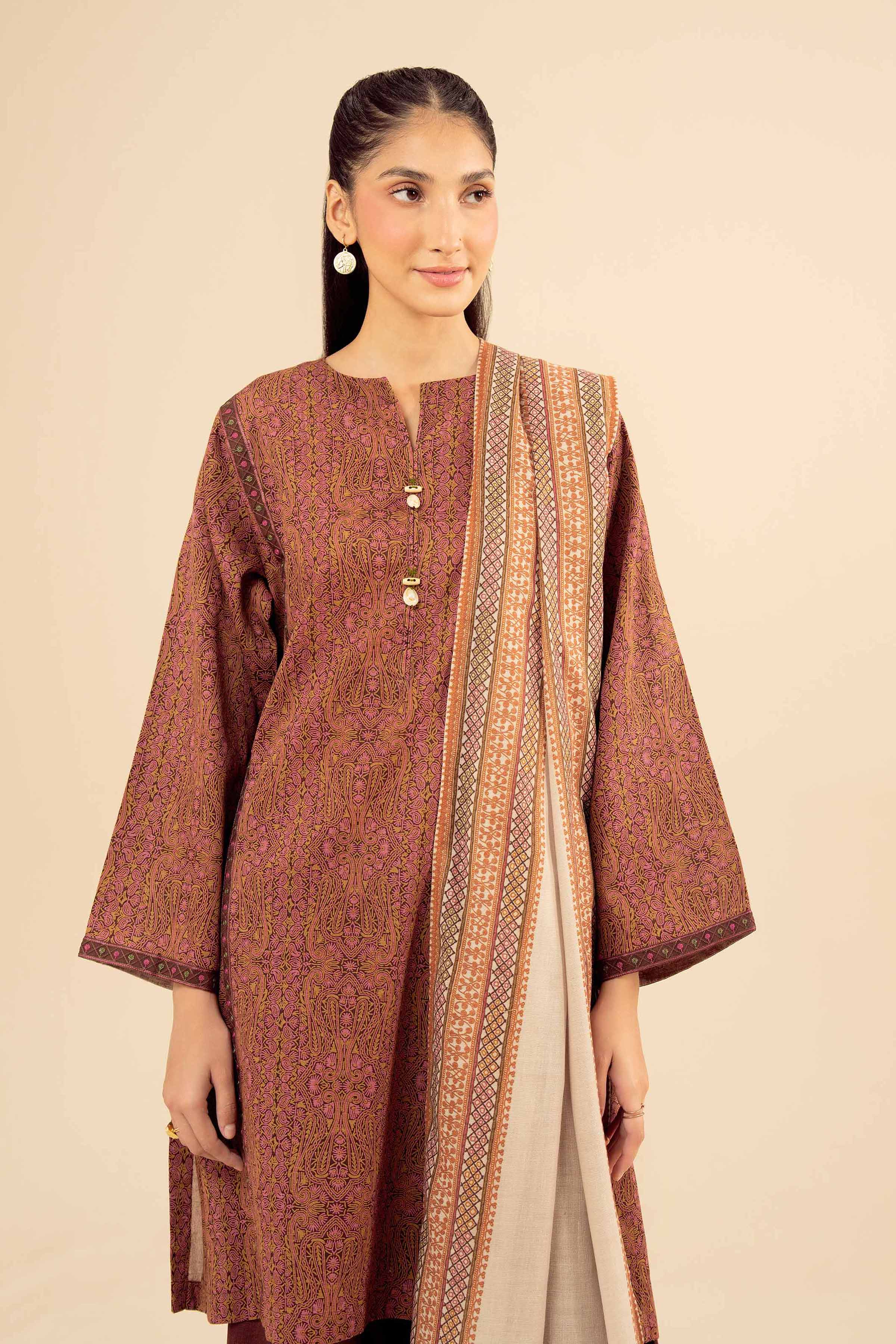 3 Piece - Printed Embroidered Suit - PW25-90