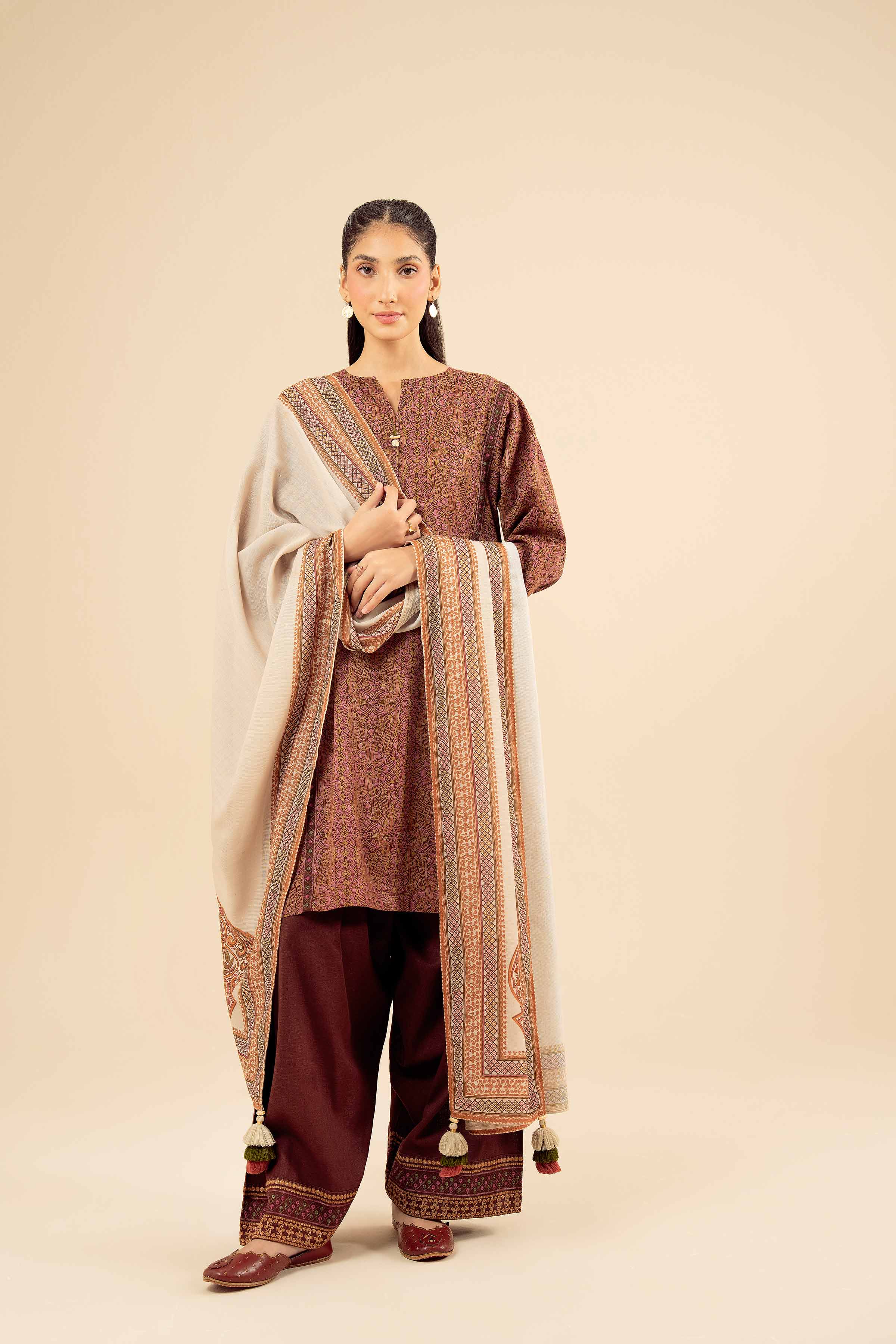 3 Piece - Printed Embroidered Suit - PW25-90 - Image 3