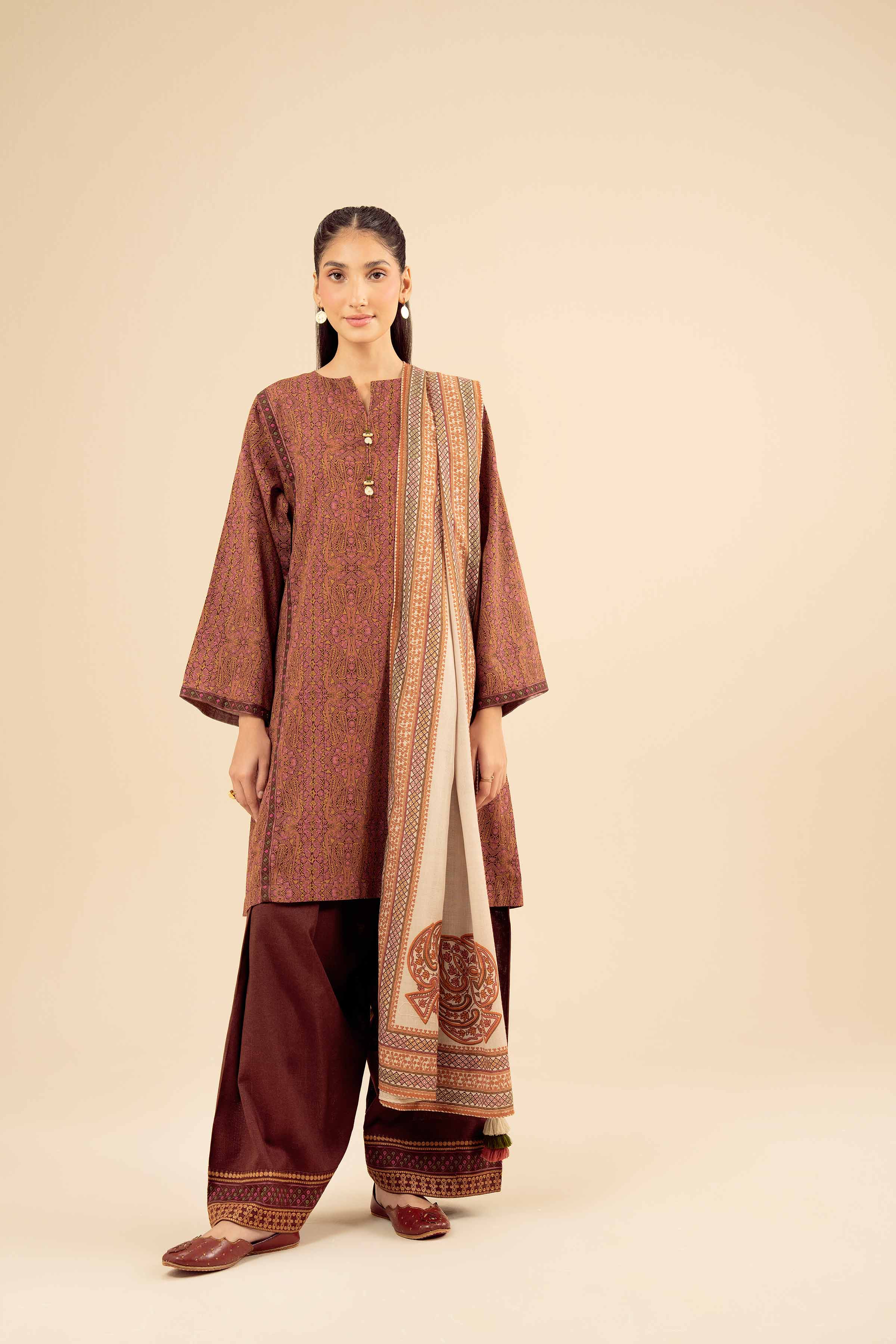 3 Piece - Printed Embroidered Suit - PW25-90 - Image 4