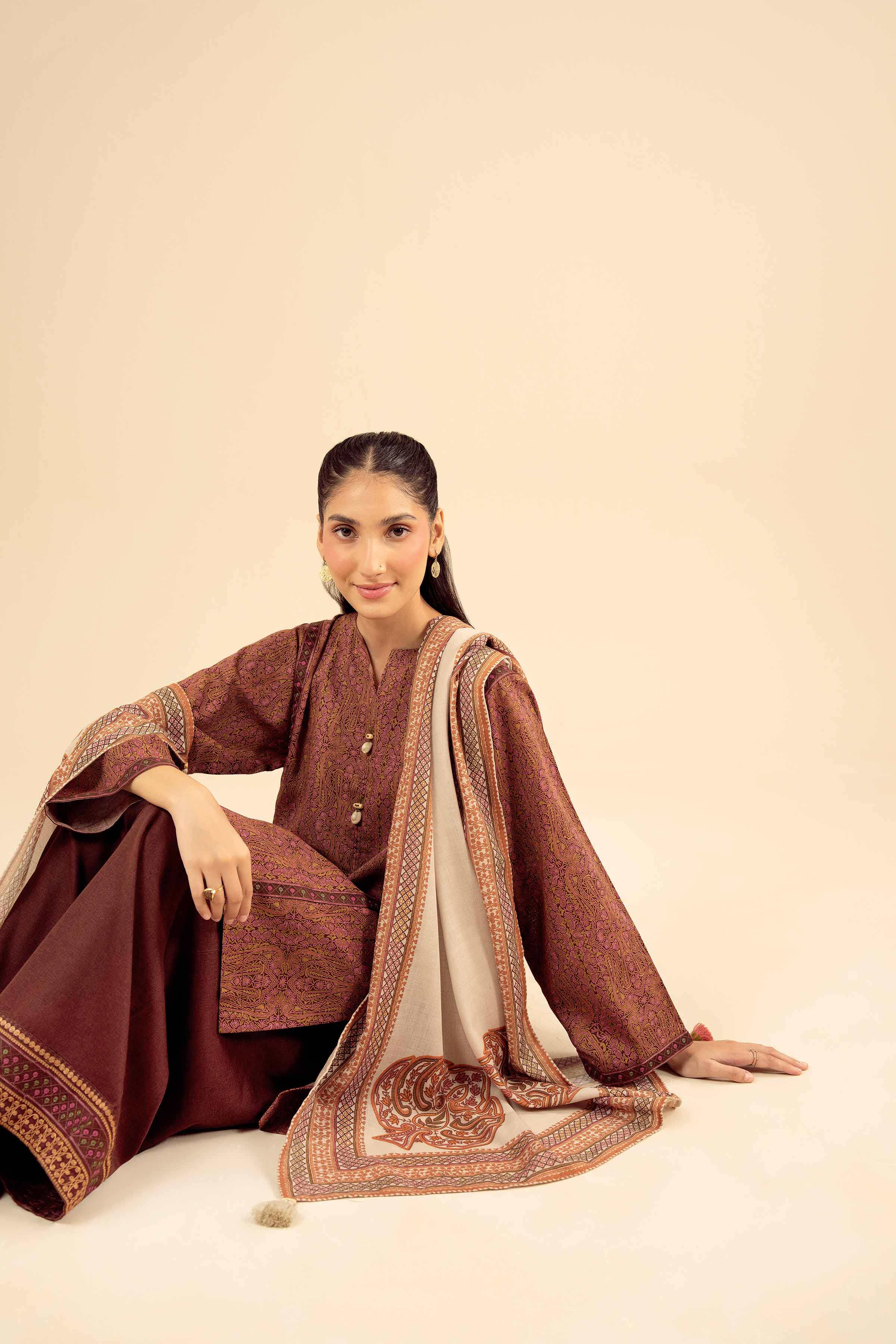 3 Piece - Printed Embroidered Suit - PW25-90 - Image 6