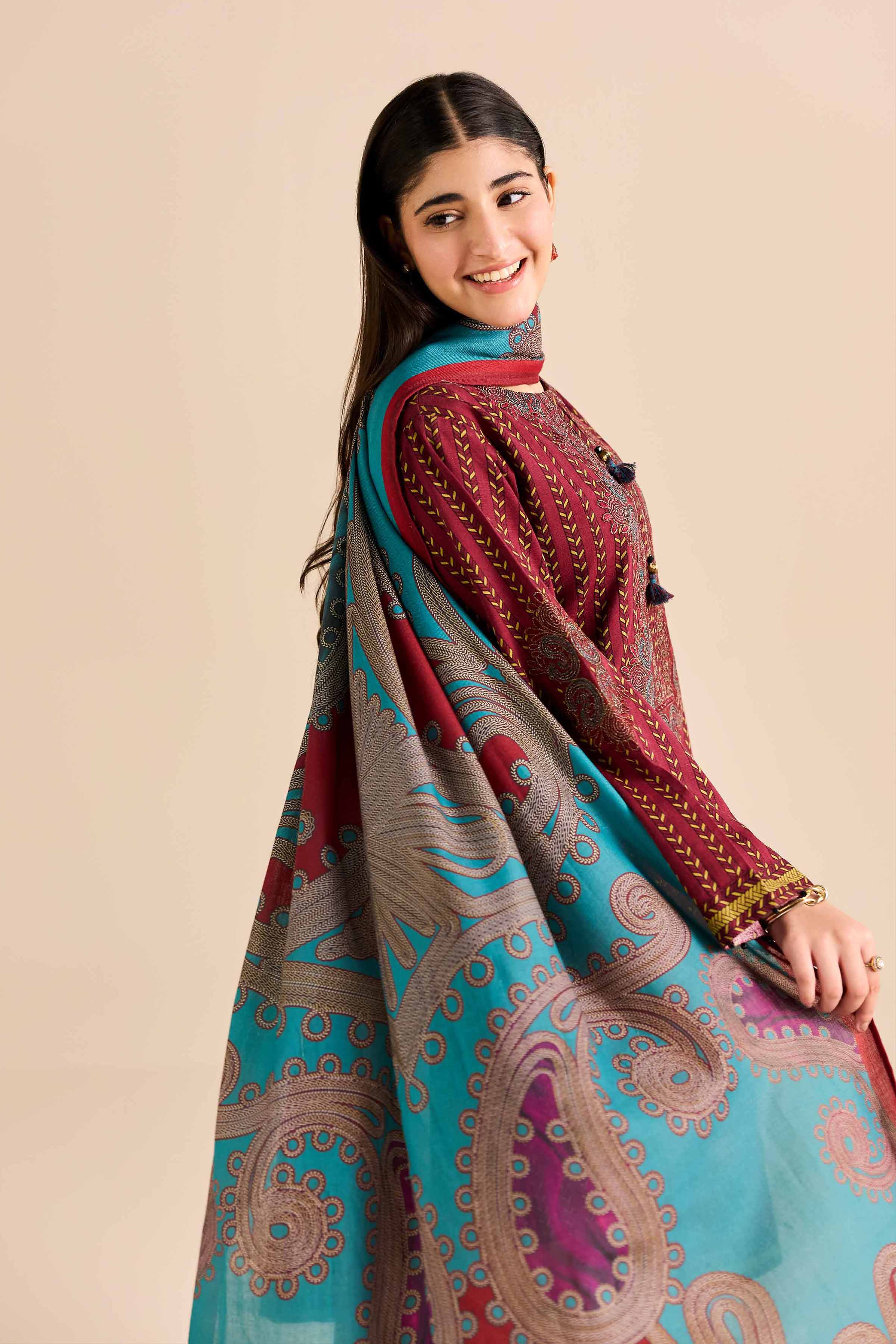 2 Piece - Printed Embroidered Suit - PW25-91 - Image 2