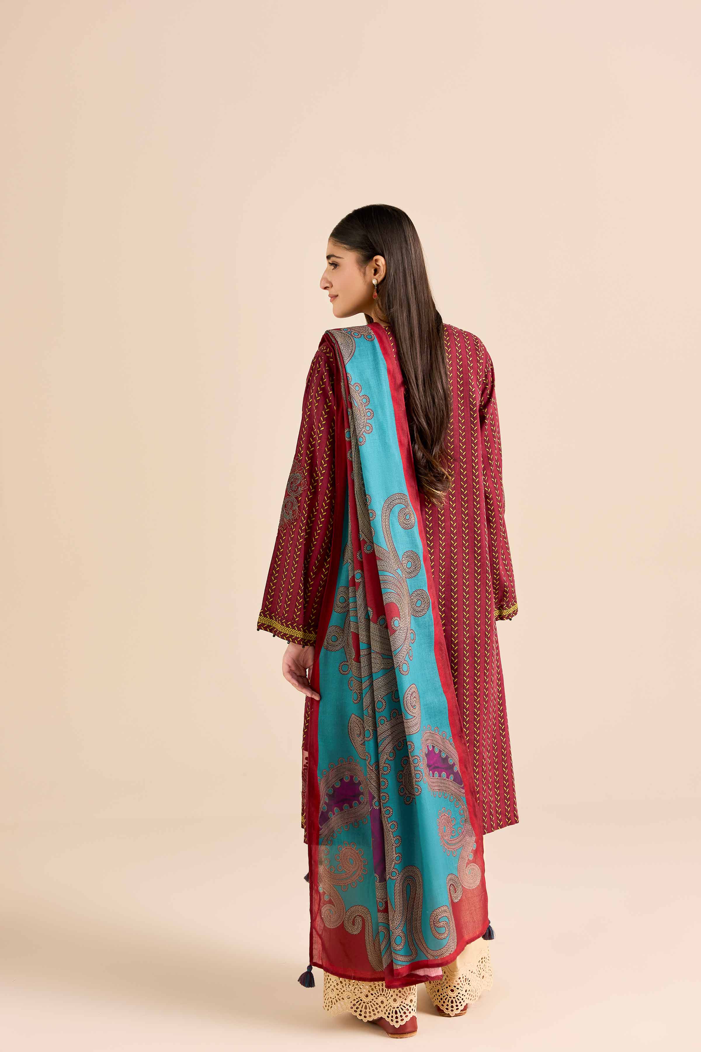 2 Piece - Printed Embroidered Suit - PW25-91 - Image 3