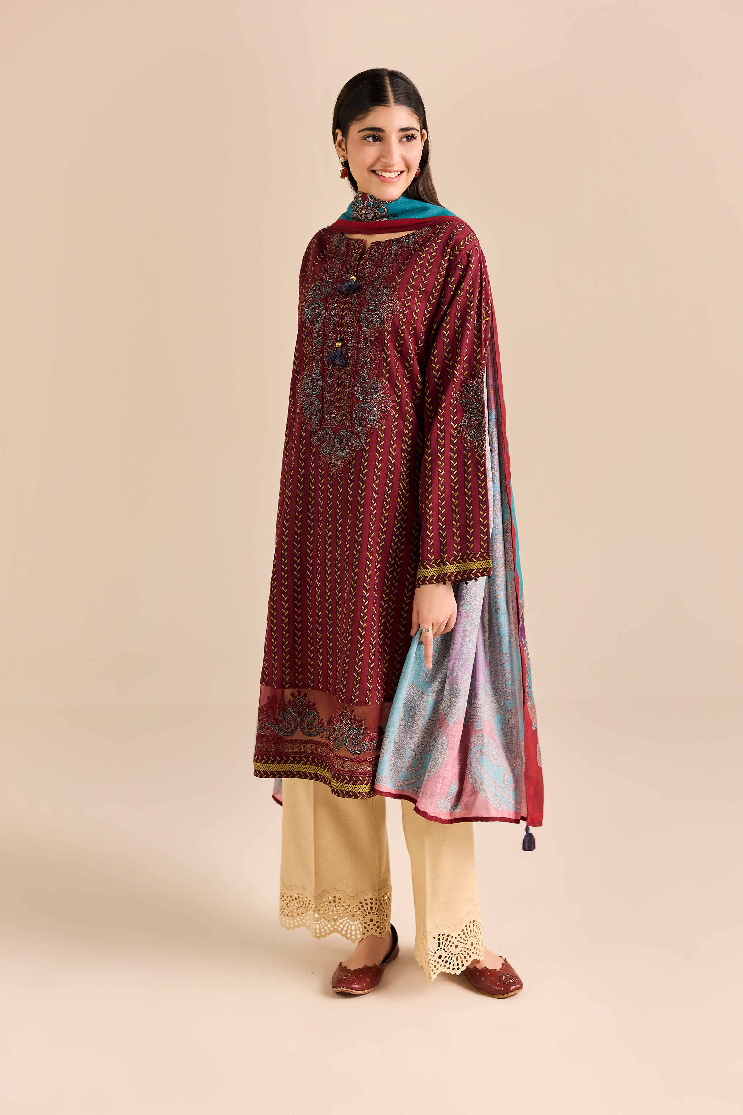 2 Piece - Printed Embroidered Suit - PW25-91 - Image 4
