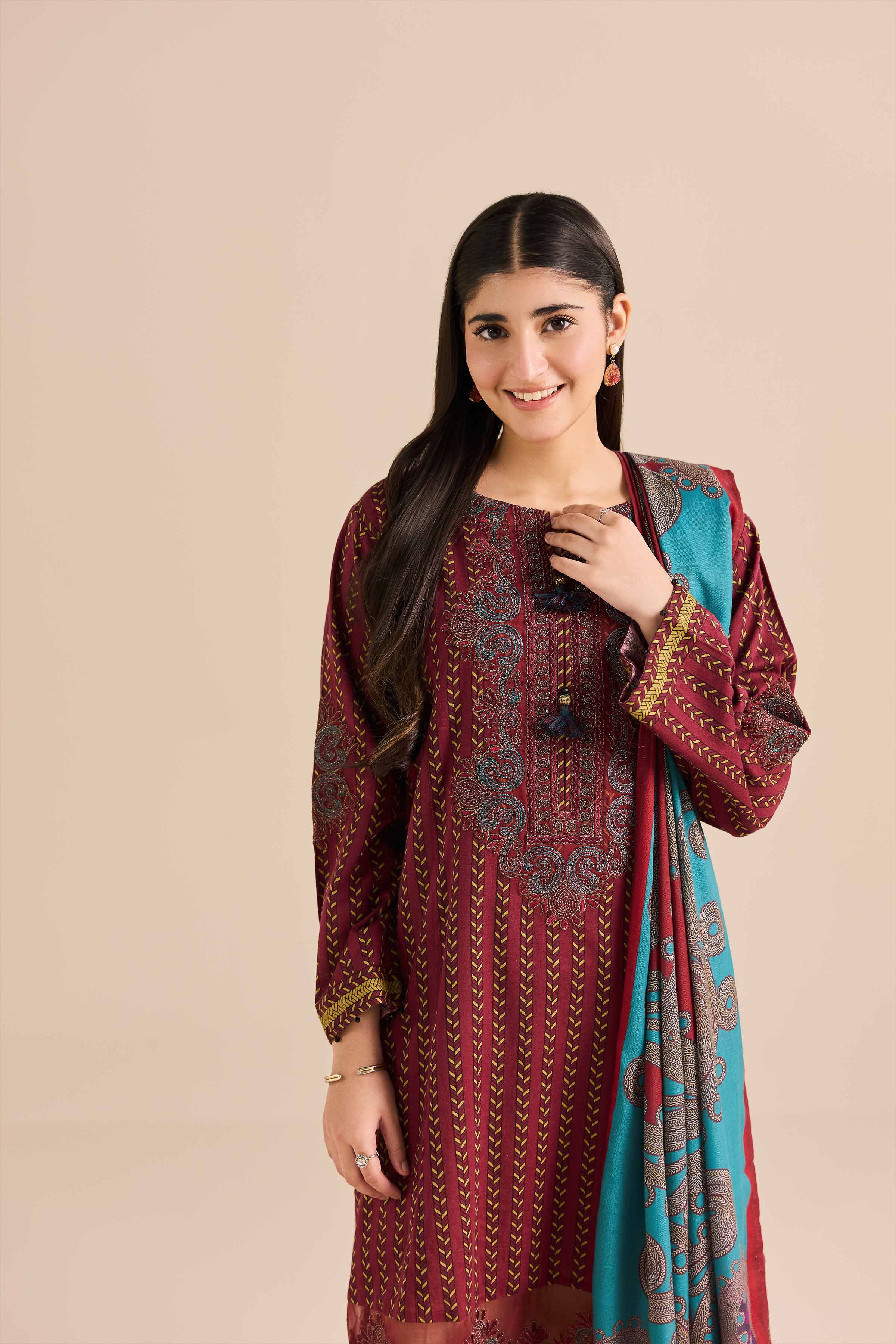 2 Piece - Printed Embroidered Suit - PW25-91 - Image 5