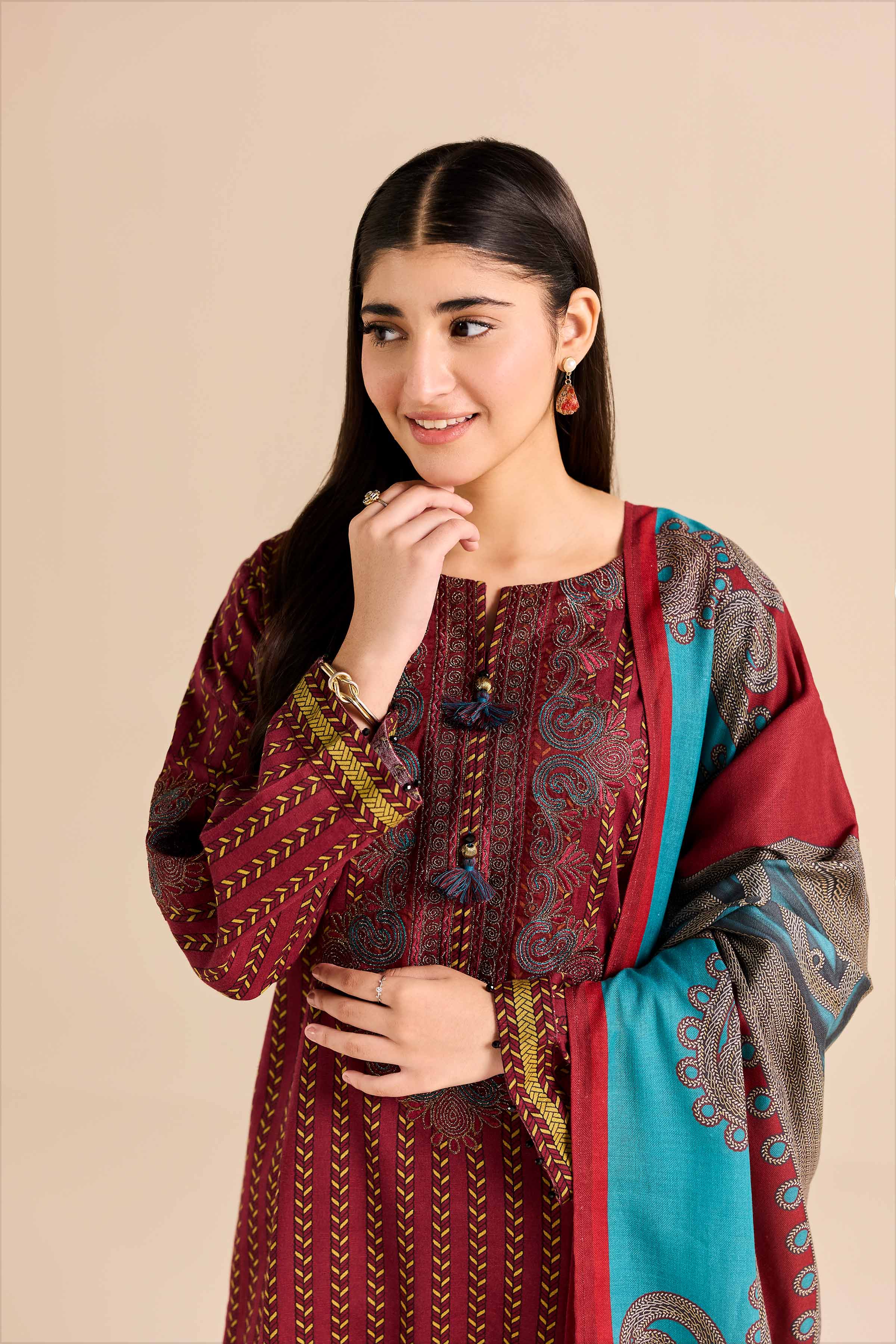 2 Piece - Printed Embroidered Suit - PW25-91 - Image 6
