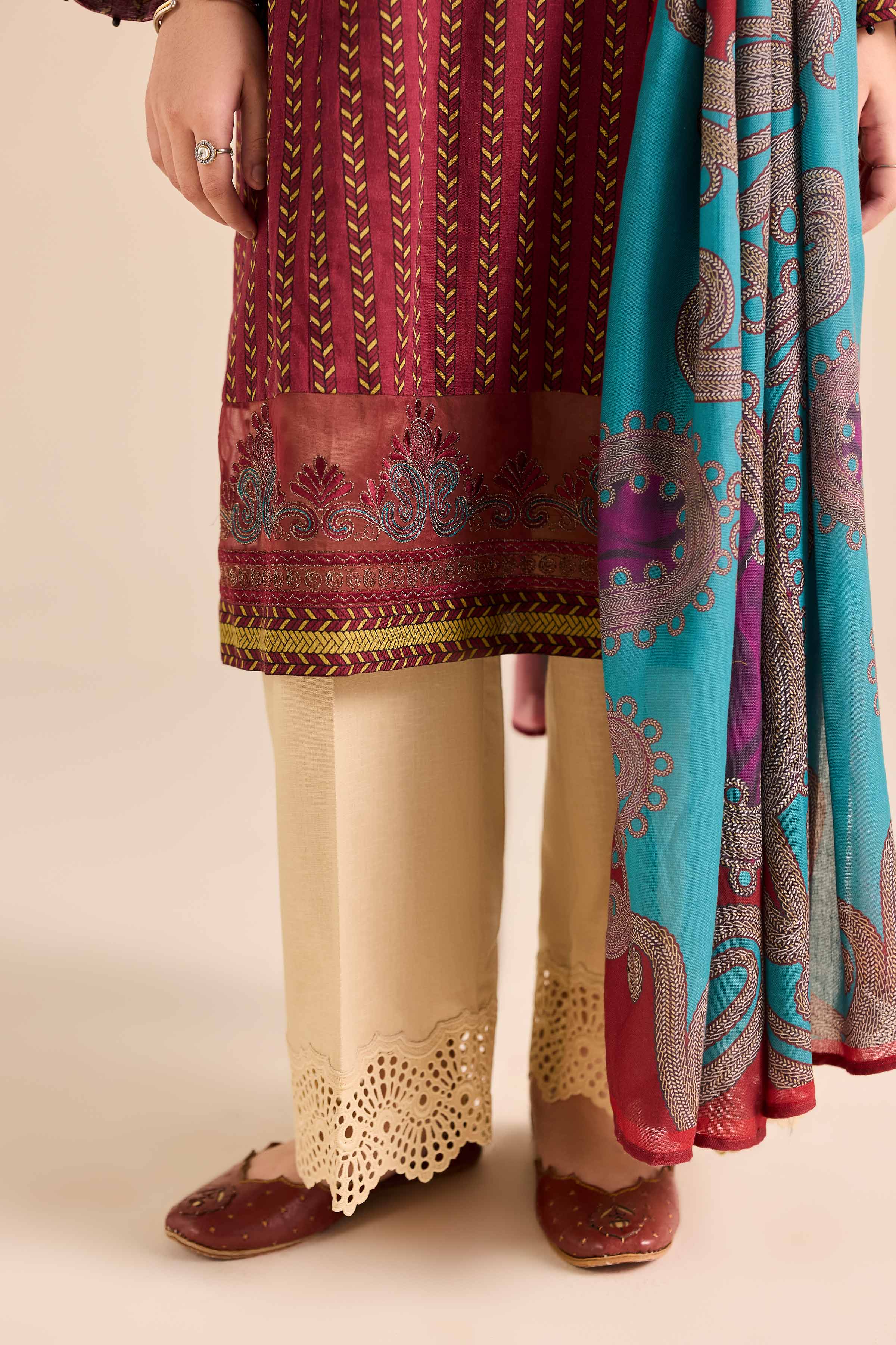 2 Piece - Printed Embroidered Suit - PW25-91 - Image 7