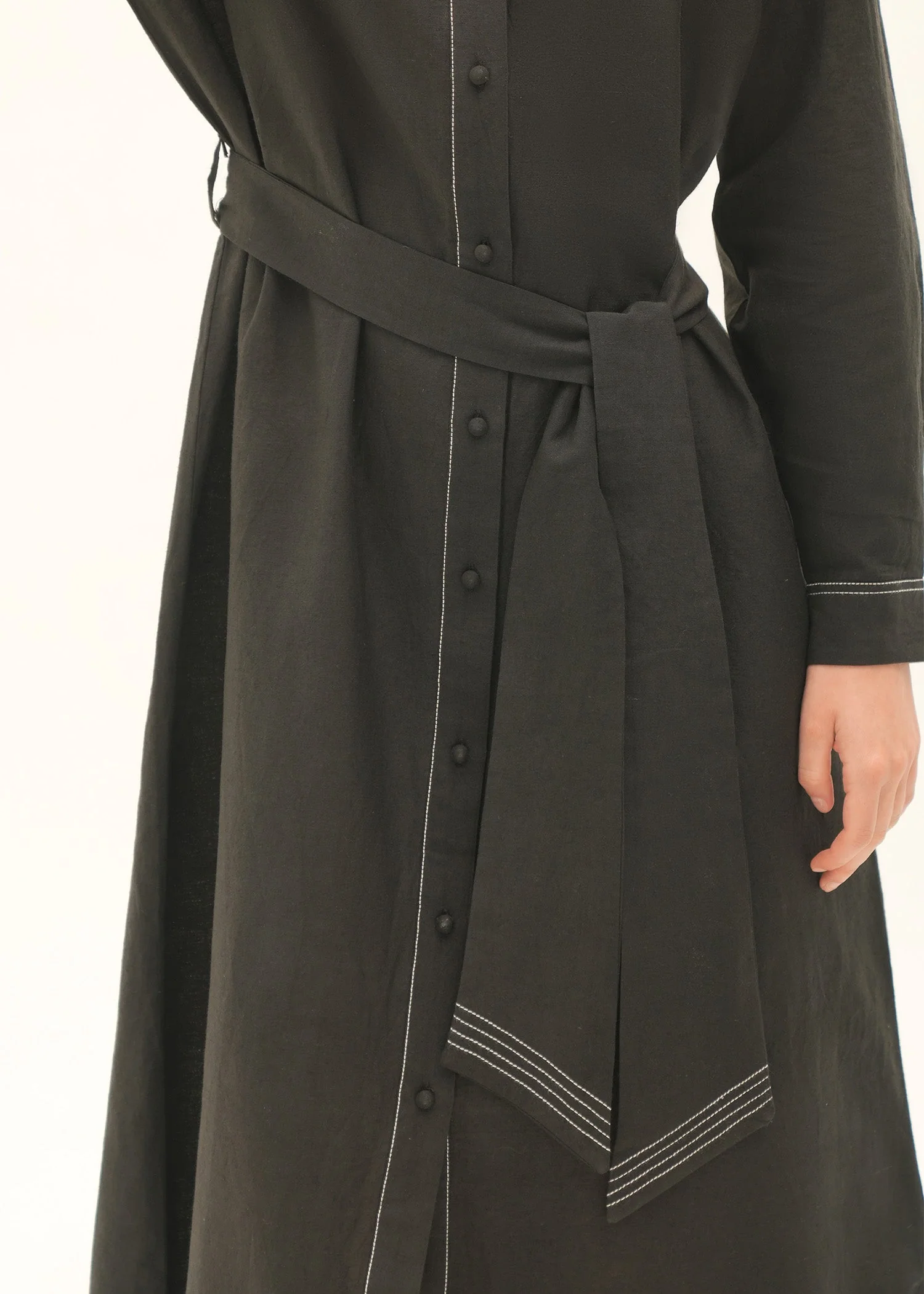 Flared Dress With Contasting Top-Stitches - KOA - Image 5