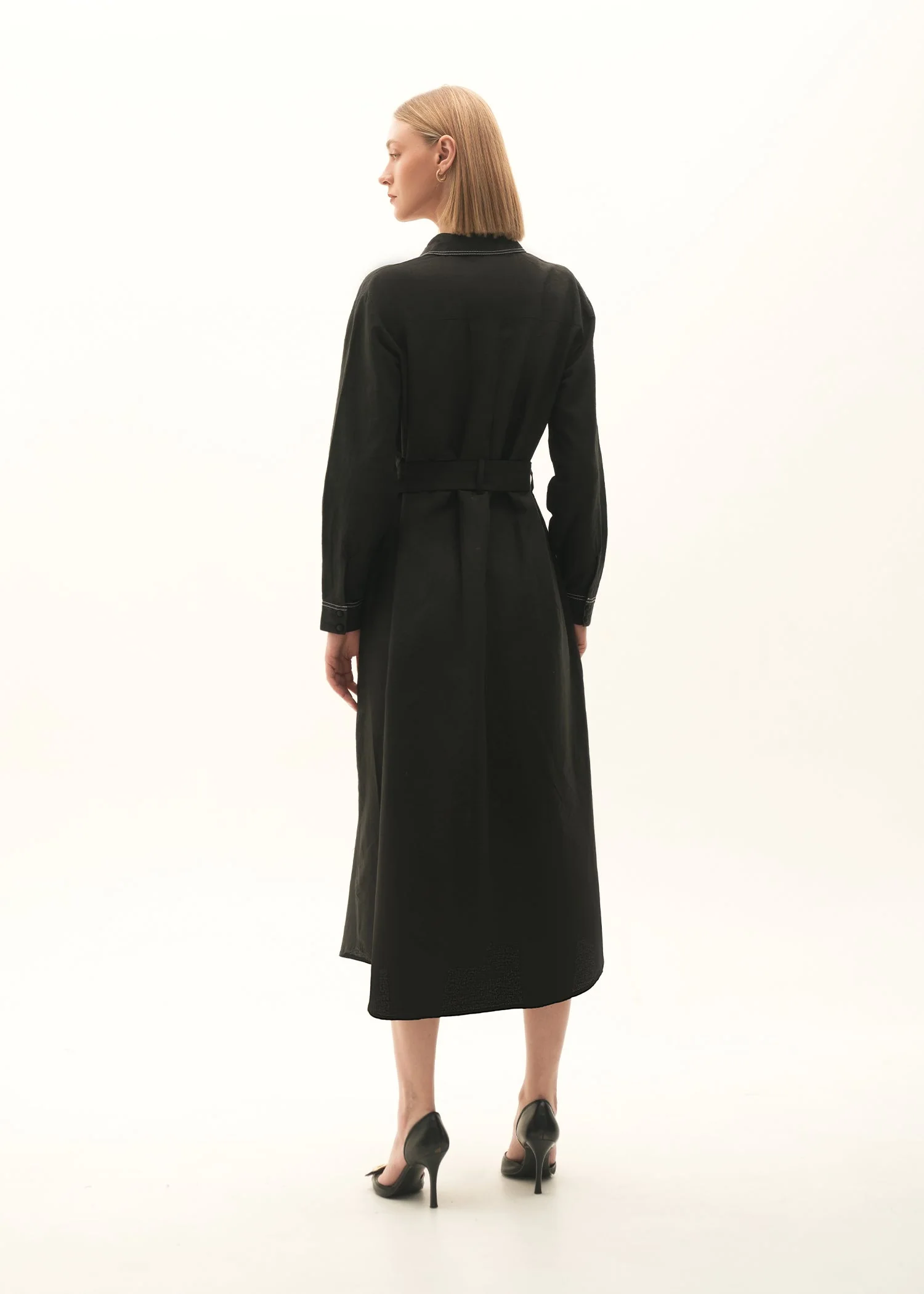Flared Dress With Contasting Top-Stitches - KOA - Image 6