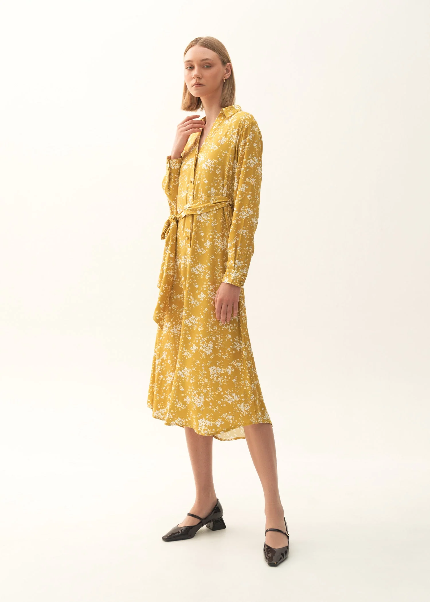 Printed Flared Dress With Belt - KOA
