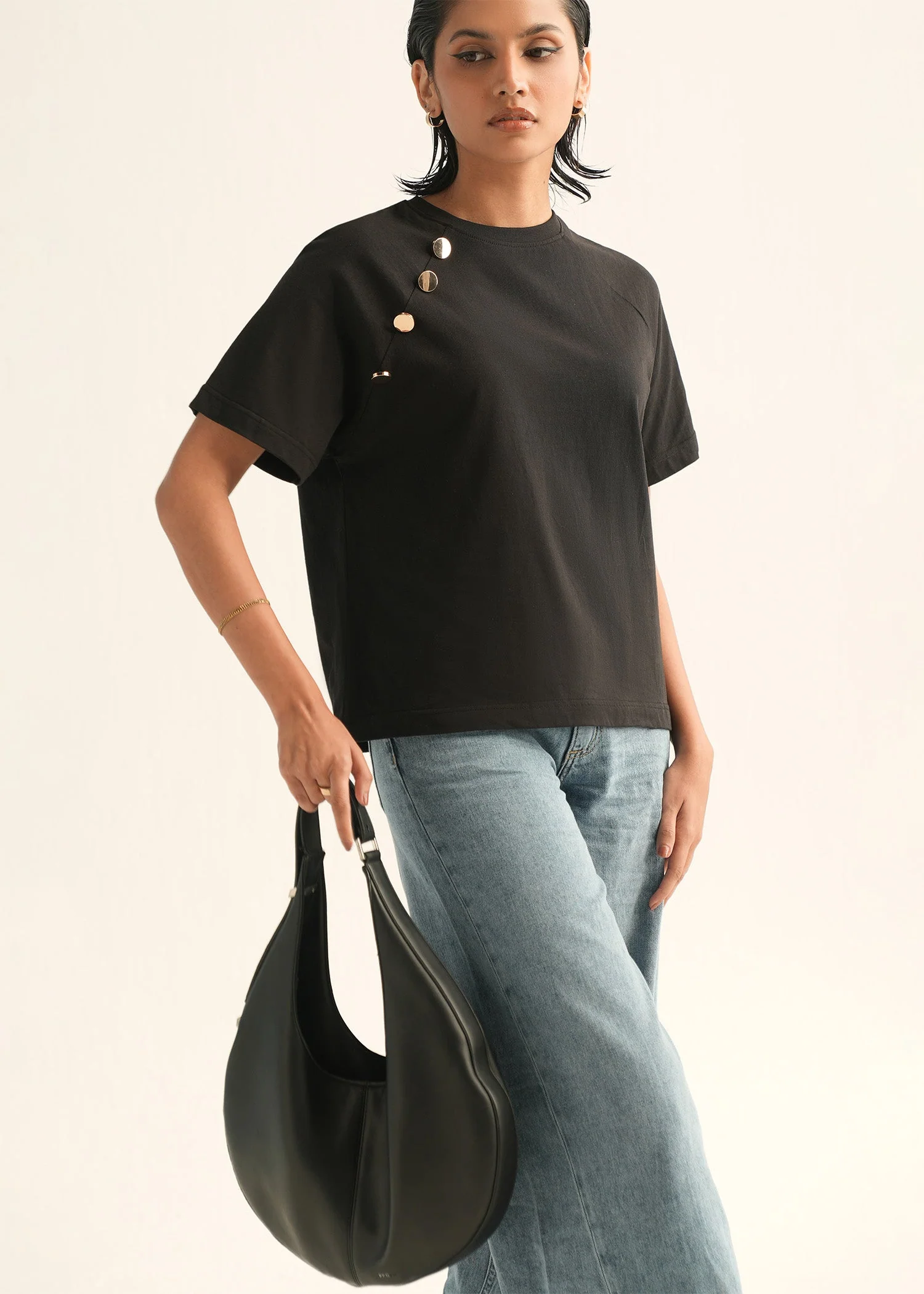 T Shirt With Button Detail - KOA