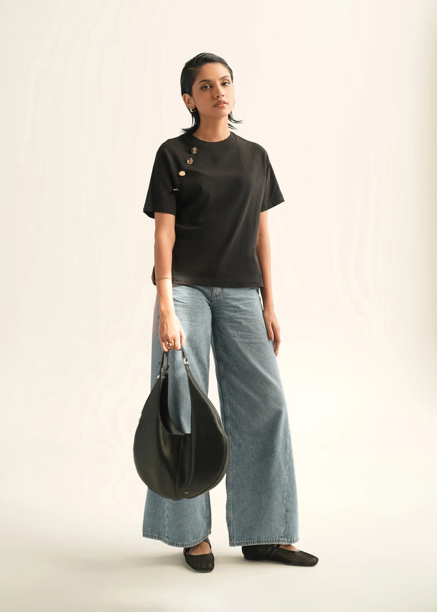 T Shirt With Button Detail - KOA - Image 2