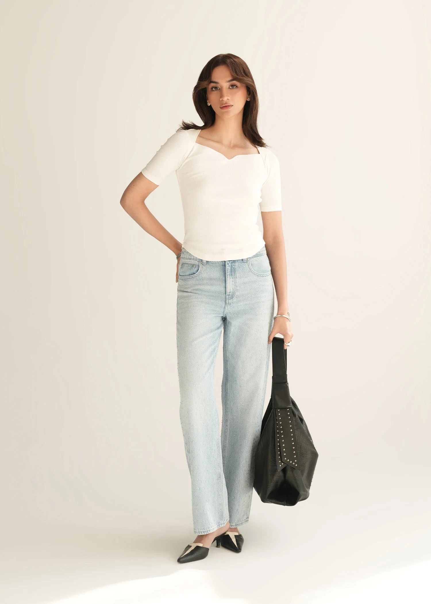 Ribbed Sweetheart Neckline Top - KOA