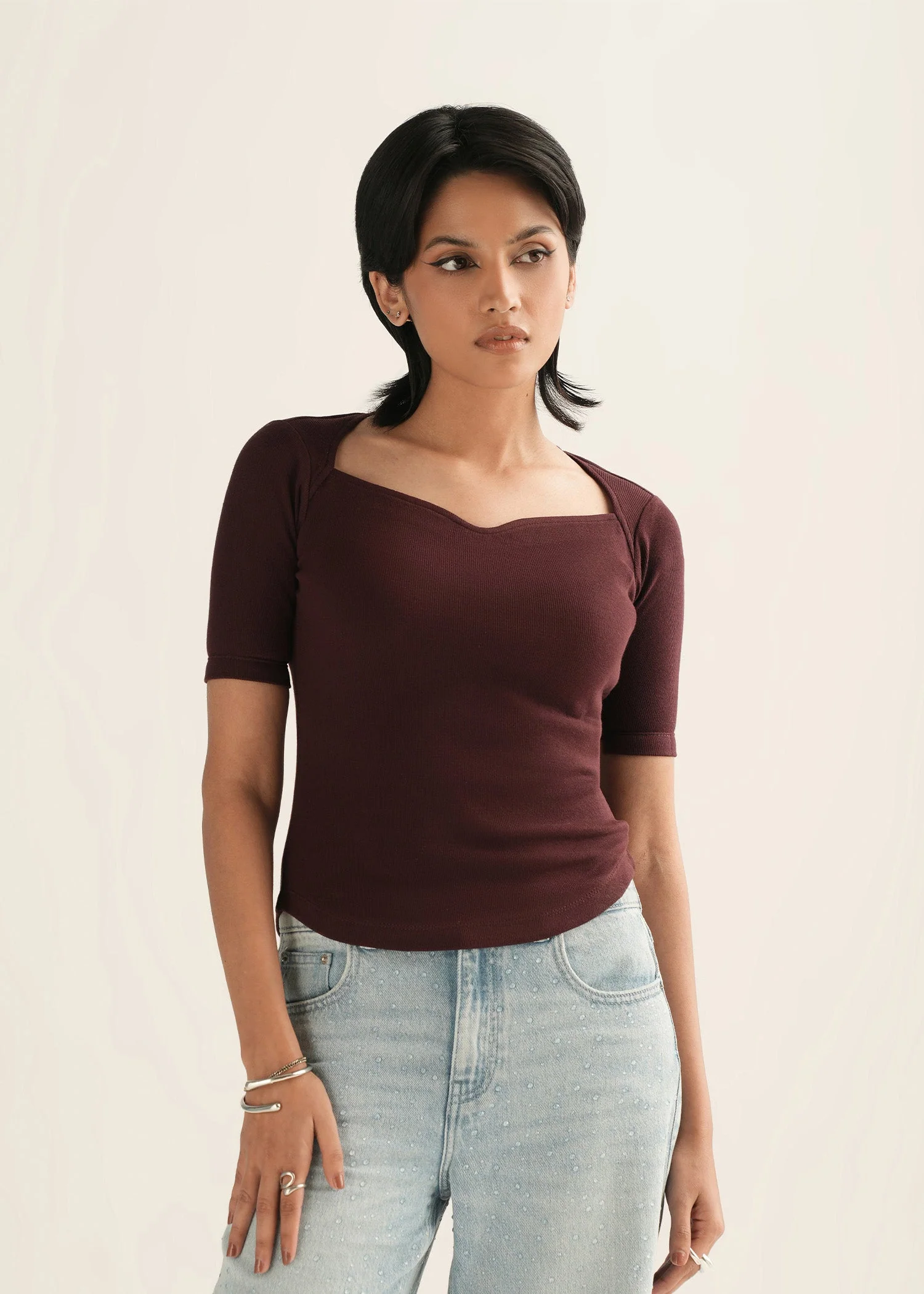 Ribbed Sweetheart Neckline Top - KOA - Image 2
