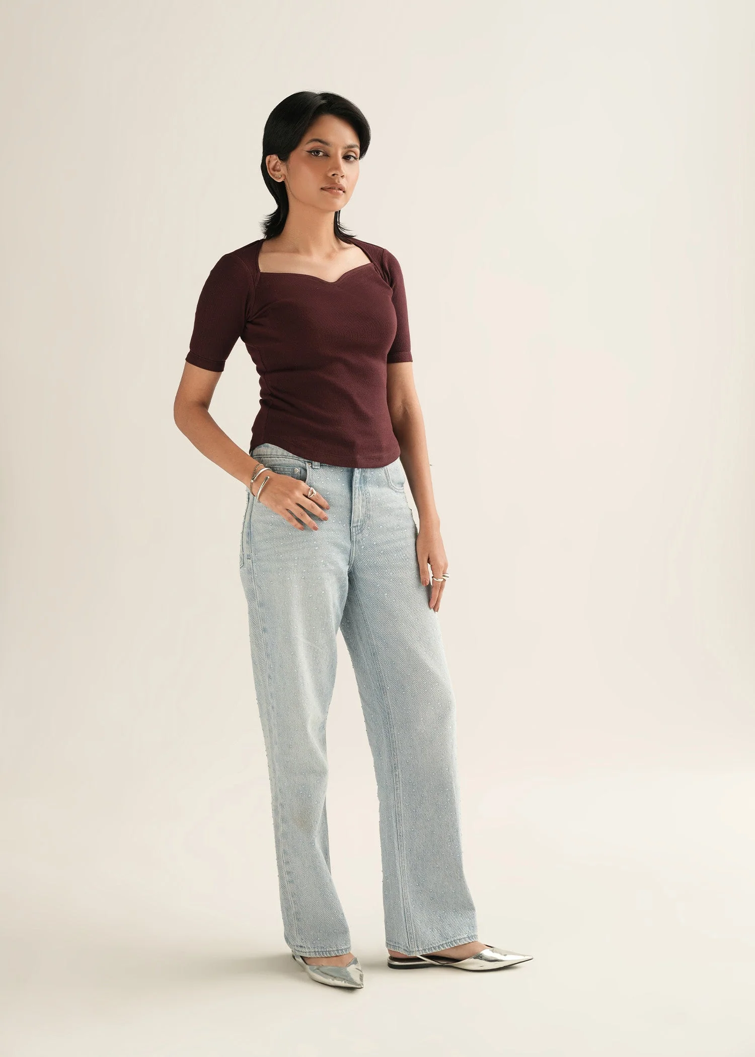 Ribbed Sweetheart Neckline Top - KOA - Image 3