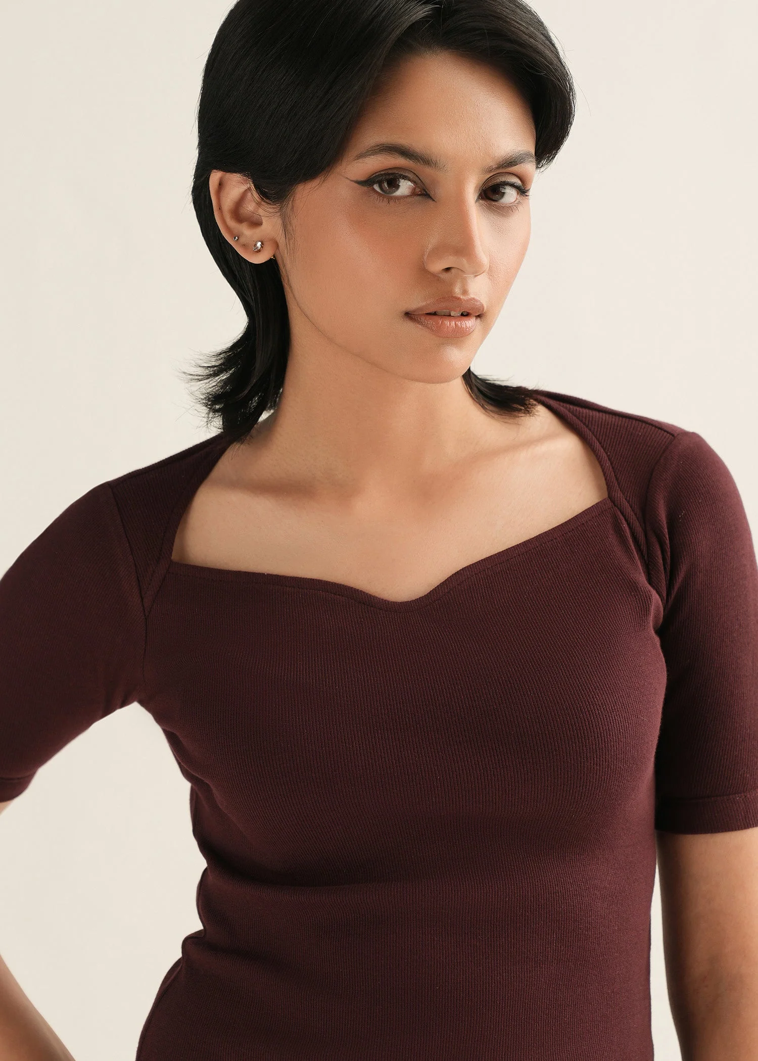 Ribbed Sweetheart Neckline Top - KOA - Image 4