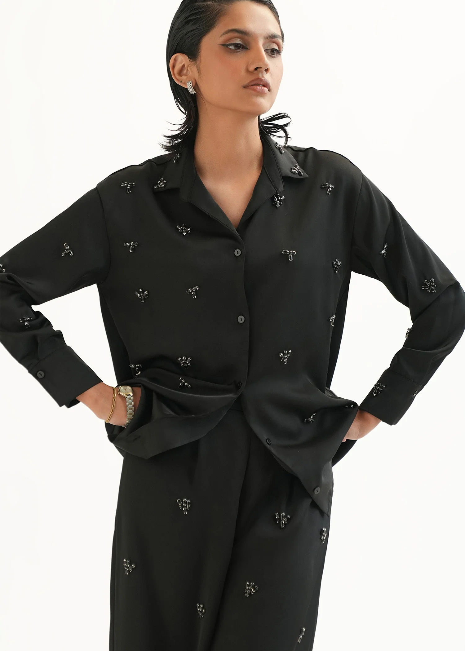 Embellished Satin Shirt - KOA - Image 2