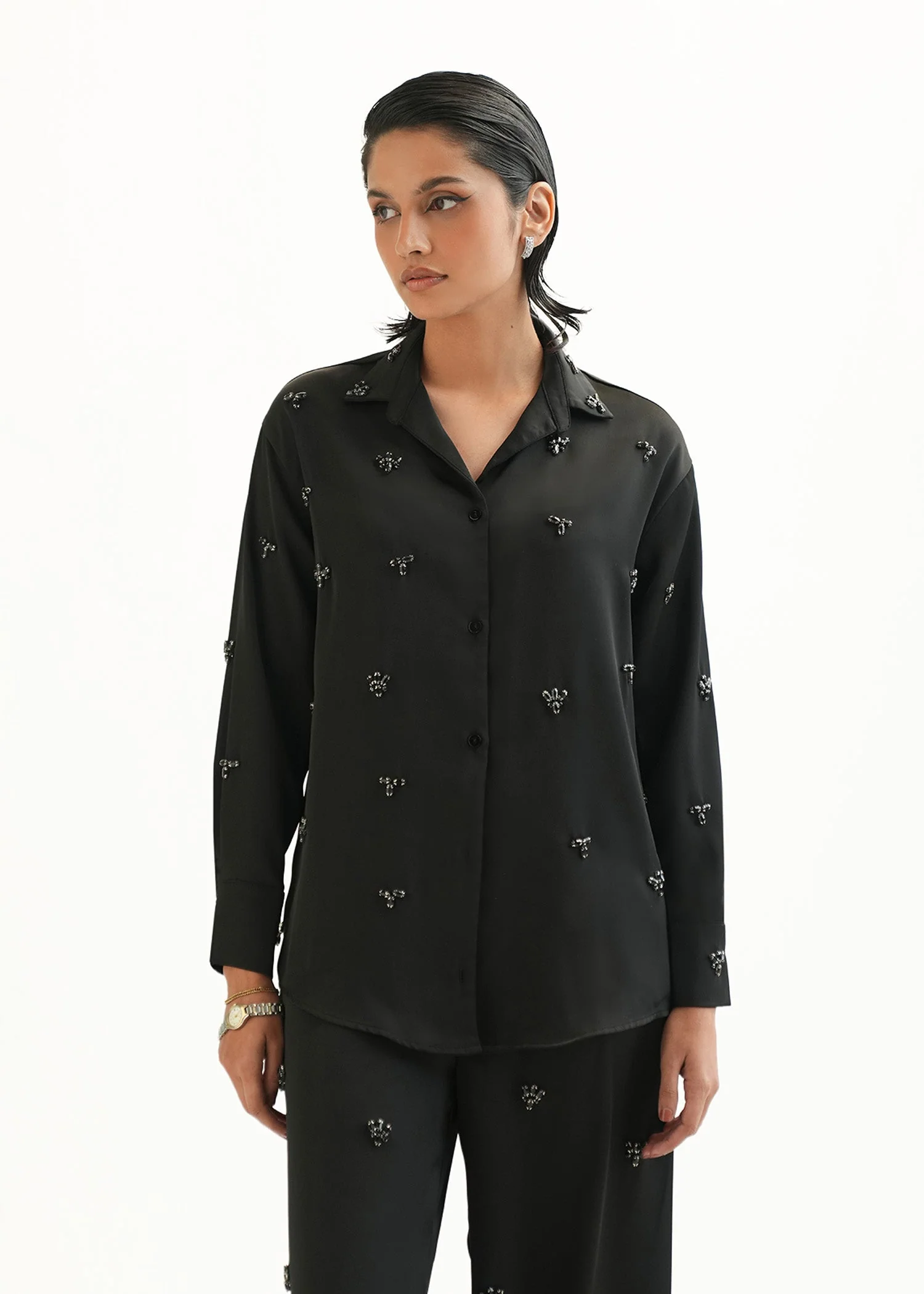 Embellished Satin Shirt - KOA - Image 3