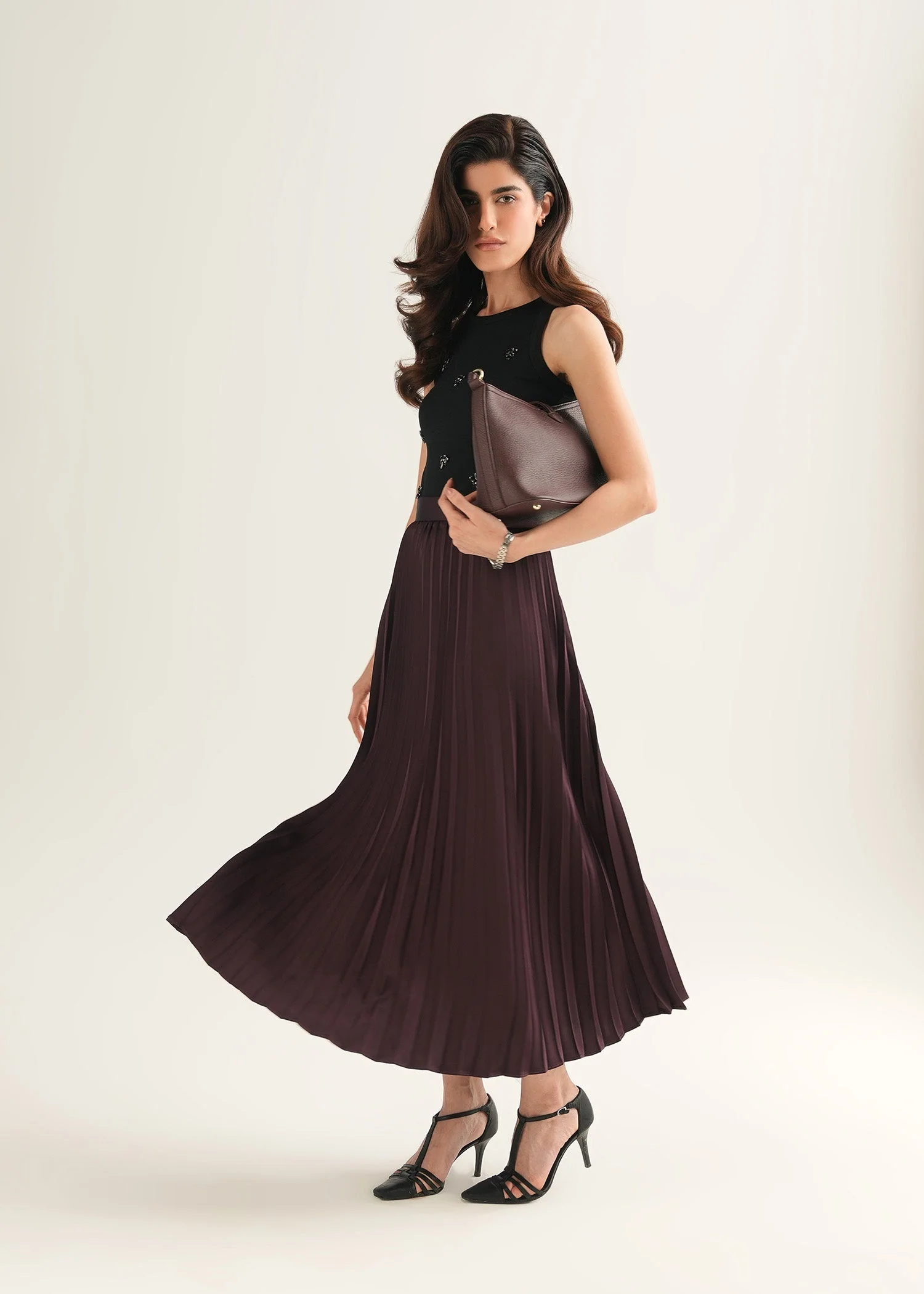 Satin Pleated Skirt - KOA - Image 2