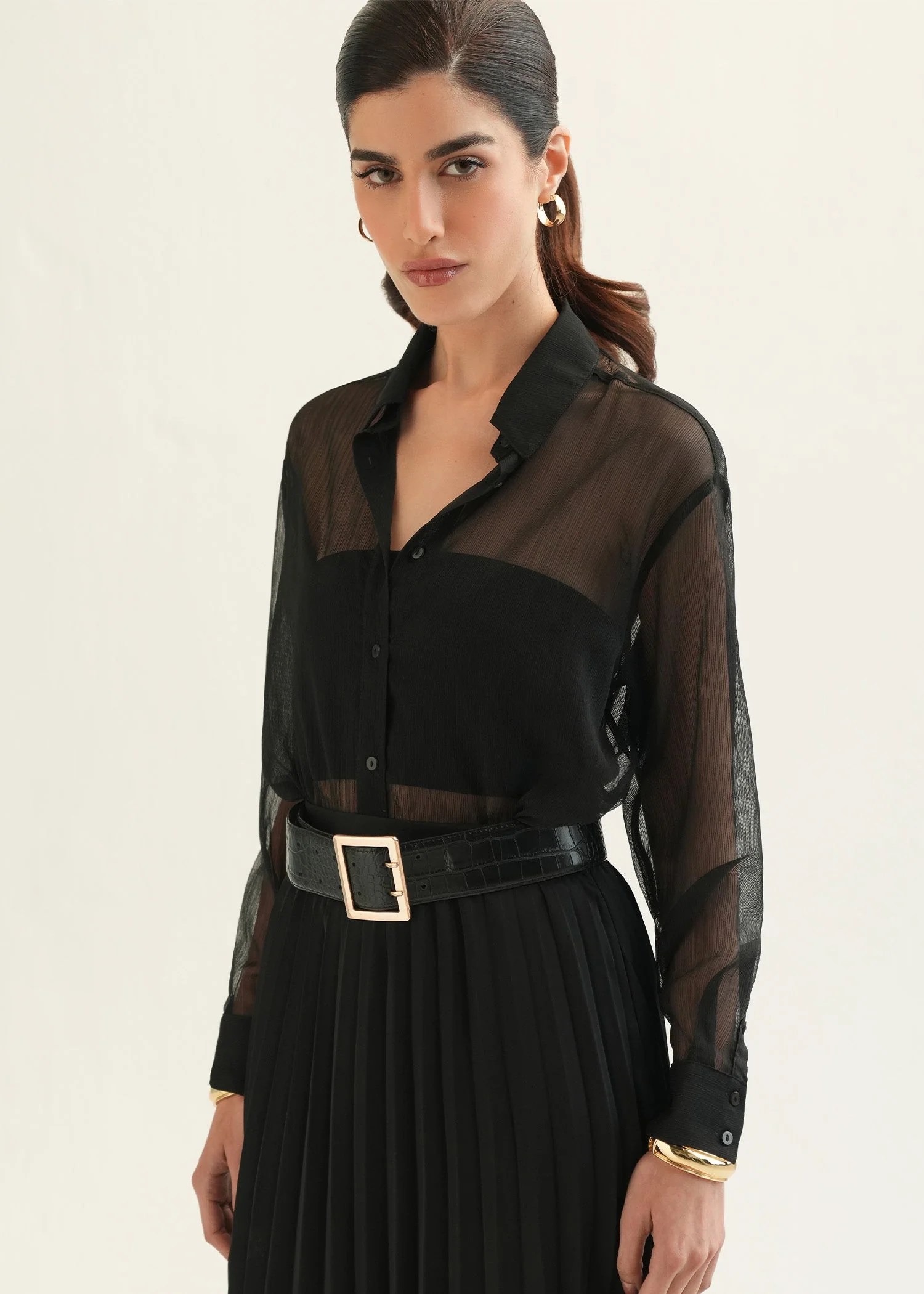 Sheer Button Down Shirt - KOA