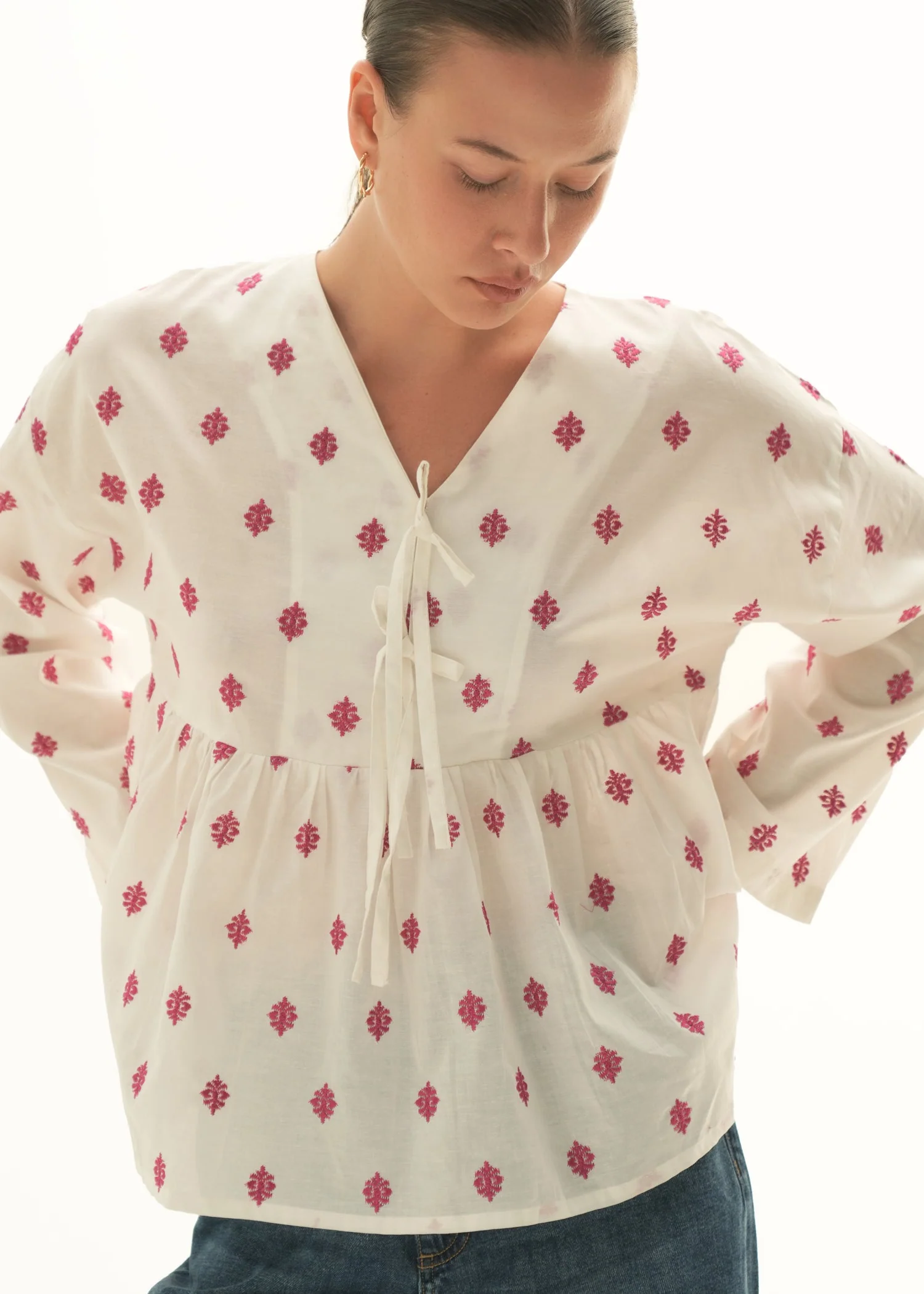 Embroidered Flared Cotton Top - KOA