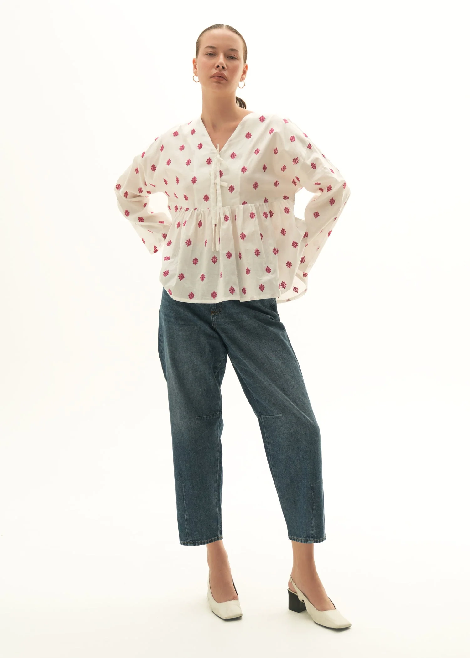 Embroidered Flared Cotton Top - KOA - Image 2