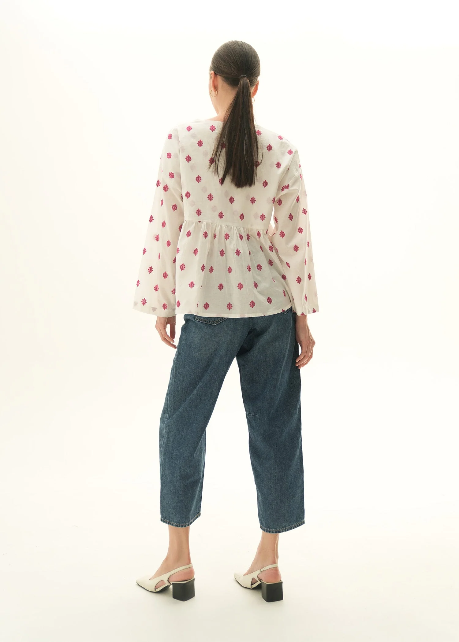 Embroidered Flared Cotton Top - KOA - Image 4