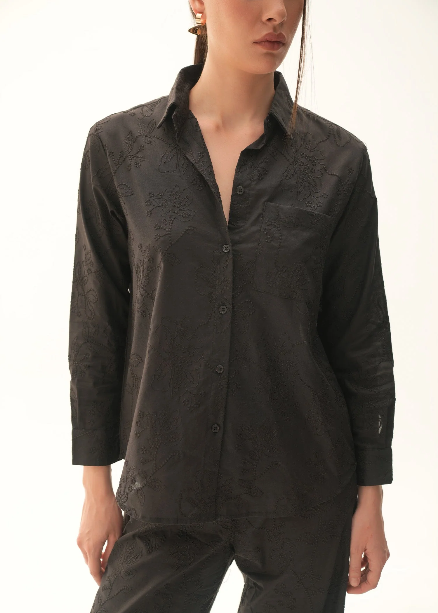 Embroidered Cotton Button Down Shirt - KOA - Image 3