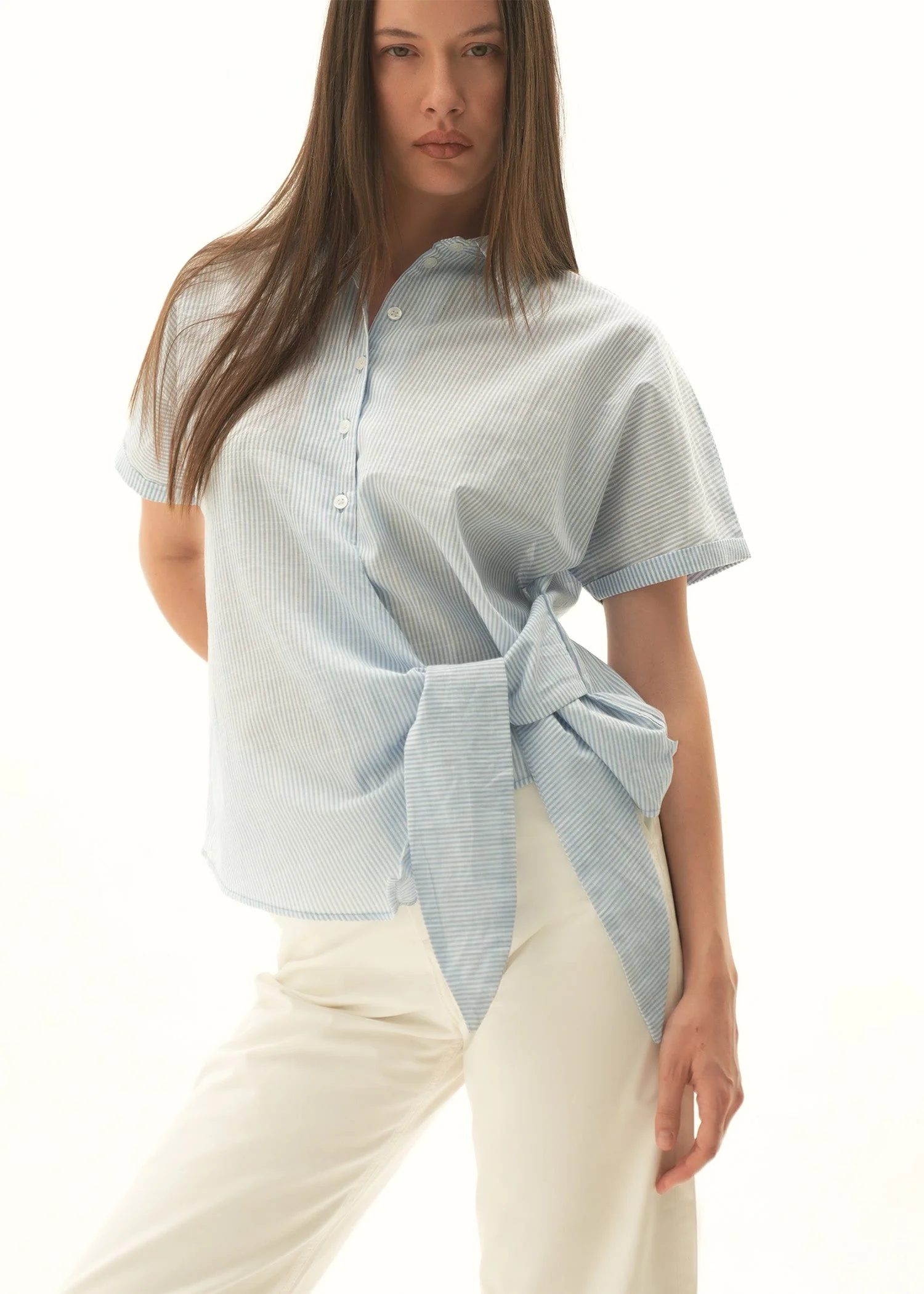 Striped Cotton Shirt With Side Knot - KOA