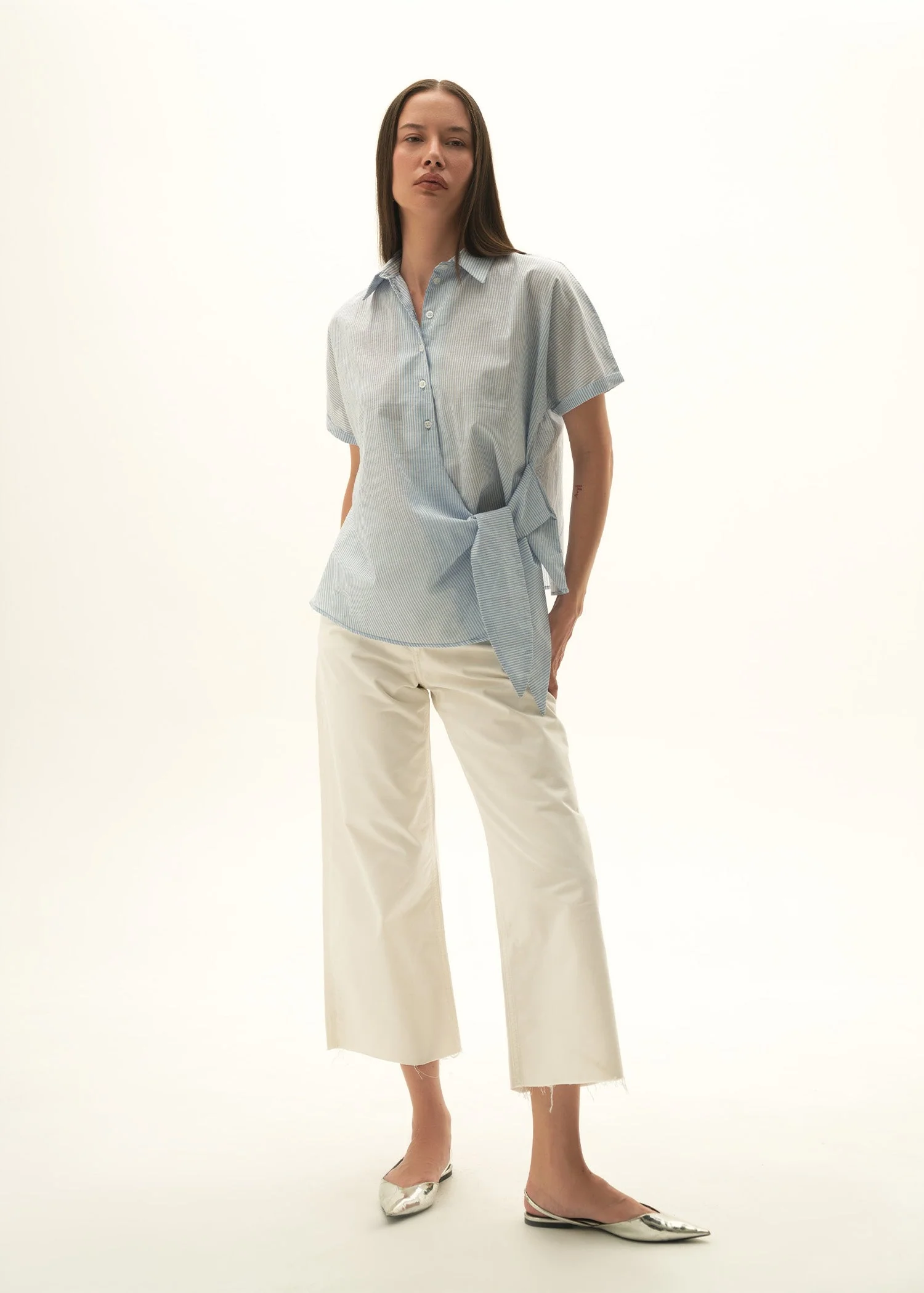 Striped Cotton Shirt With Side Knot - KOA - Image 3