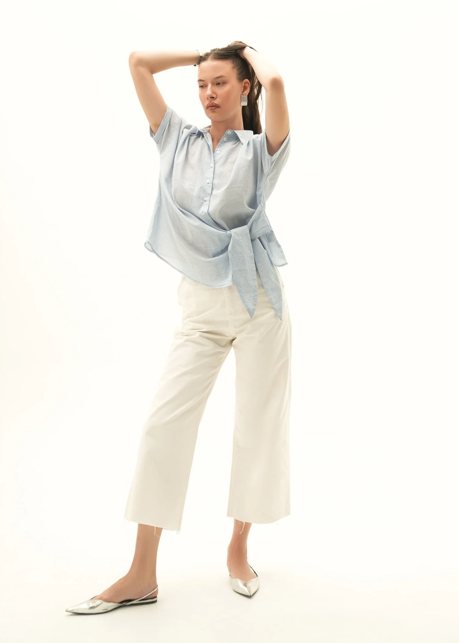Striped Cotton Shirt With Side Knot - KOA - Image 4
