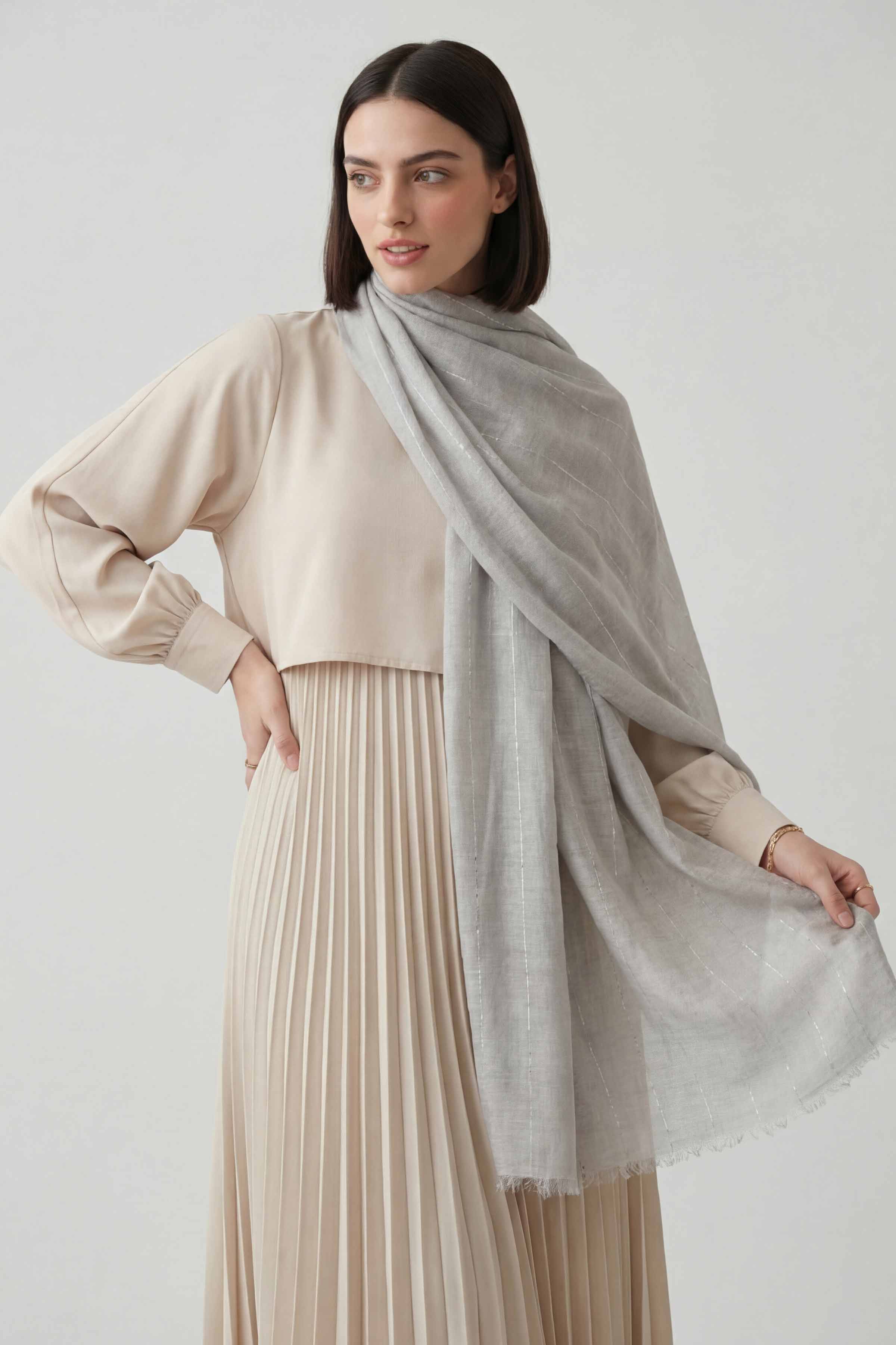 Grey Women Scarf-443392111 - Image 2