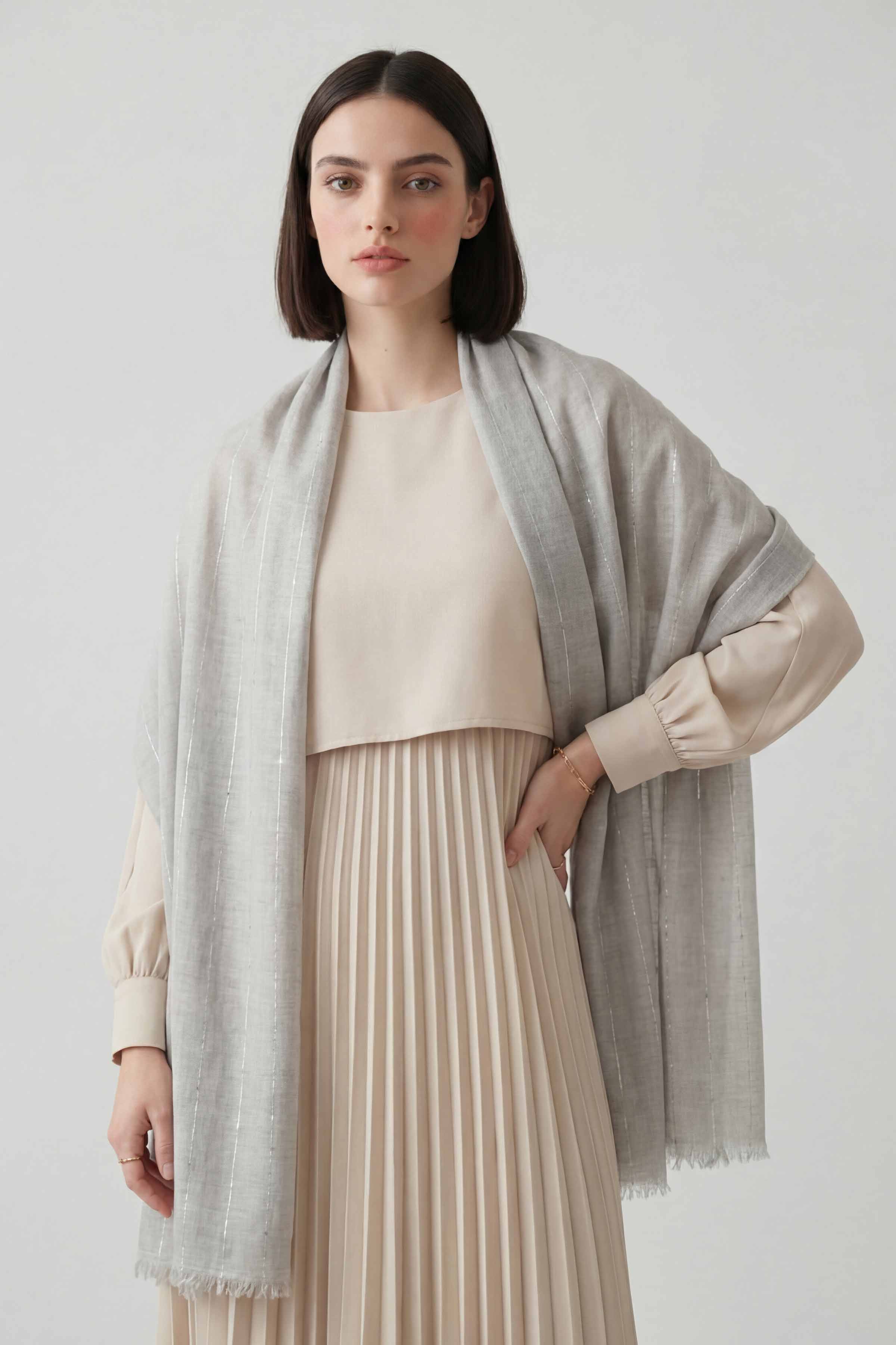 Grey Women Scarf-443392111 - Image 3
