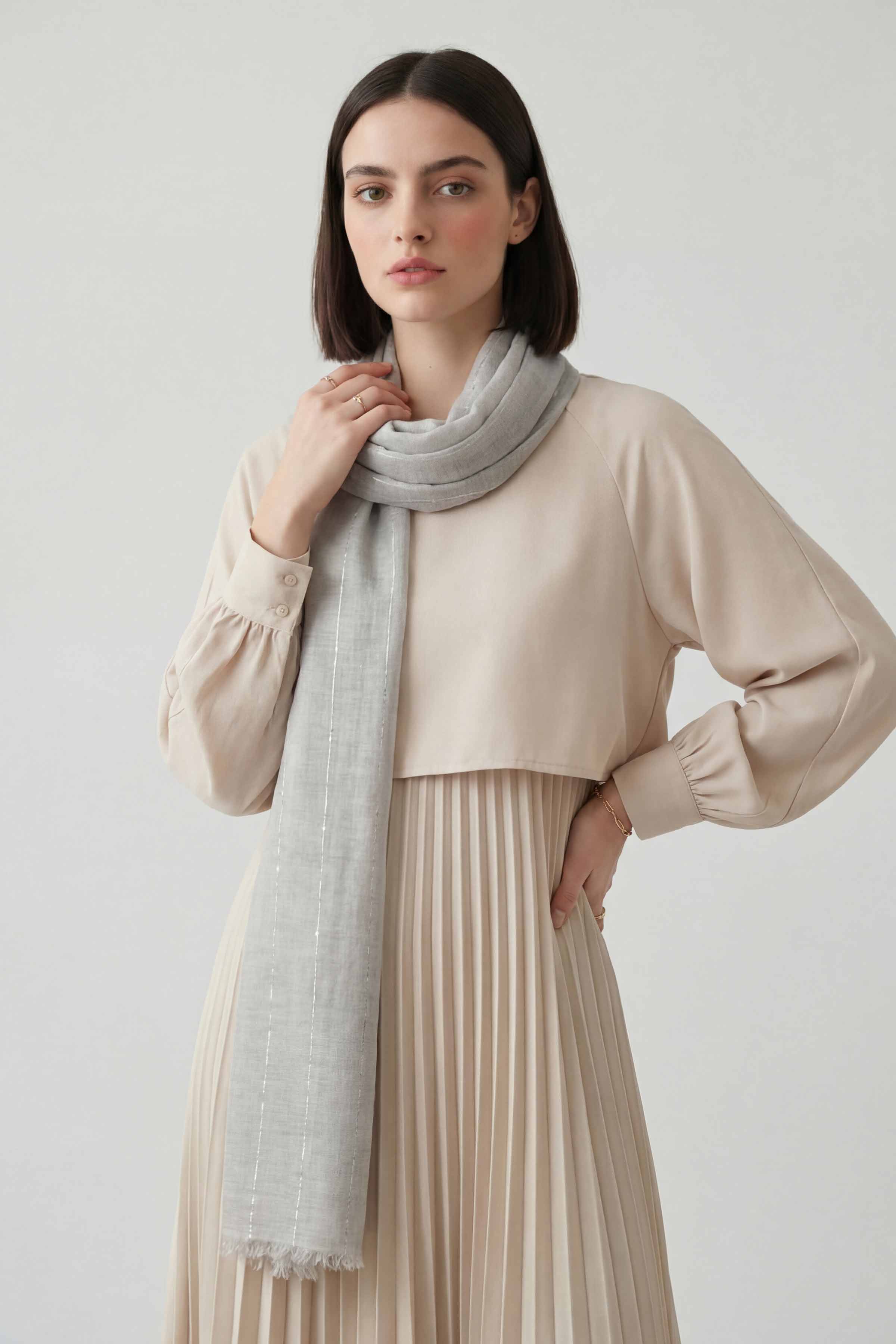 Grey Women Scarf-443392111 - Image 4