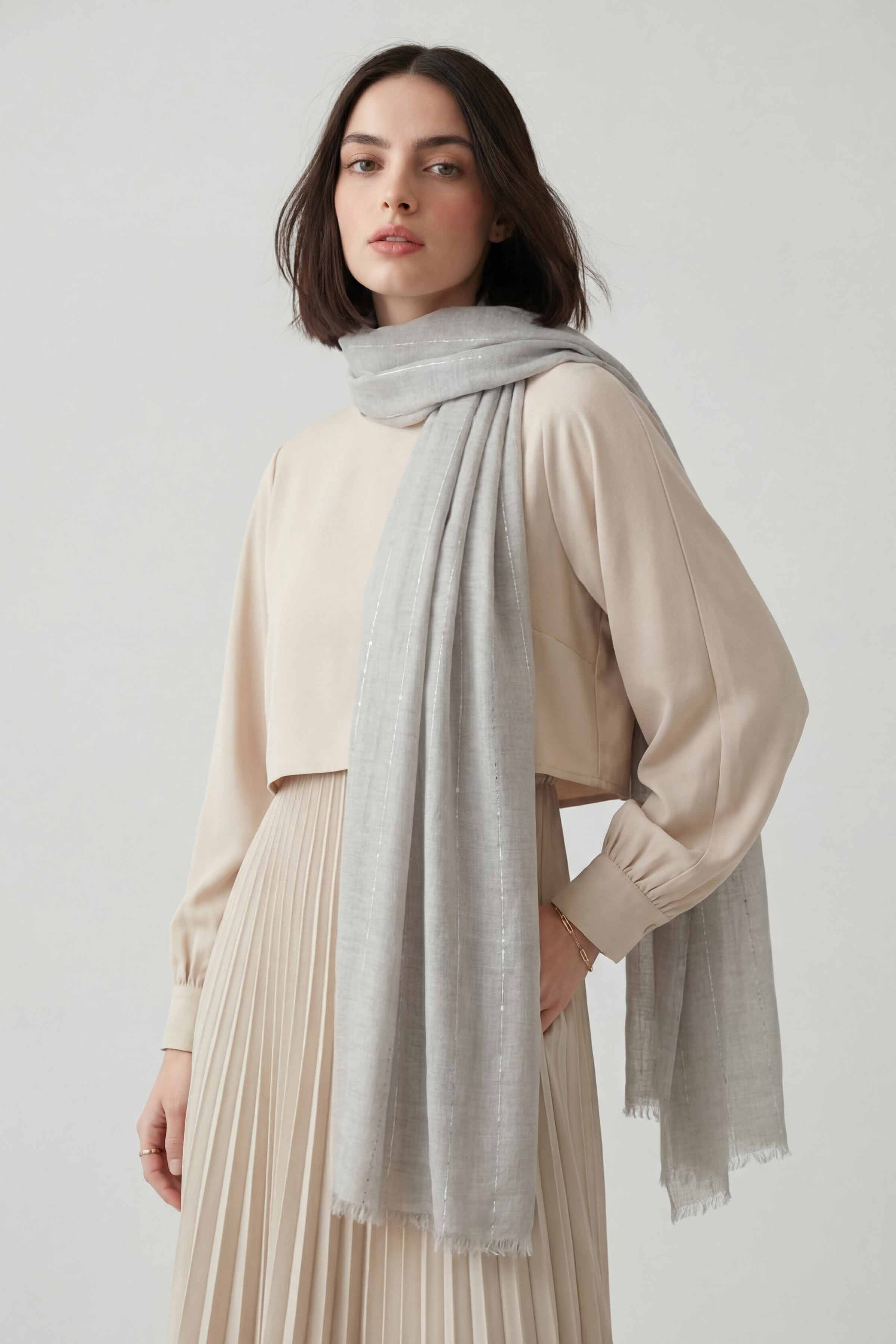 Grey Women Scarf-443392111 - Image 5